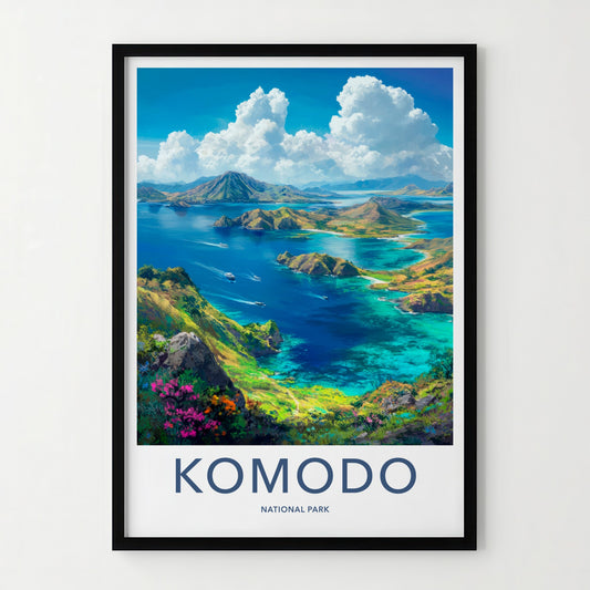 Komodo National Park Poster - Indonesia Travel Art - Vibrant Island Bays Home Decor