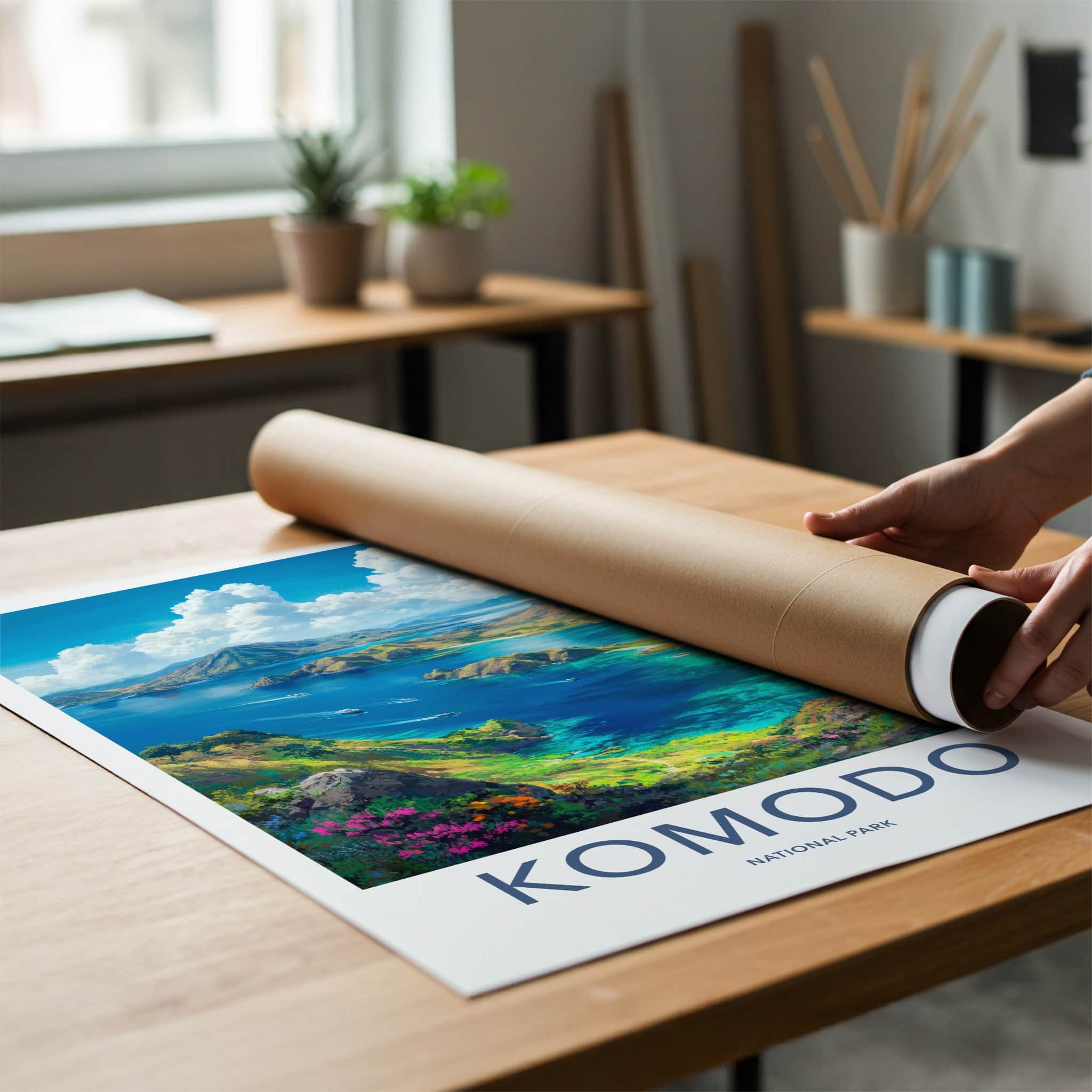 Komodo National Park Poster - Indonesia Travel Art - Vibrant Island Bays Home Decor