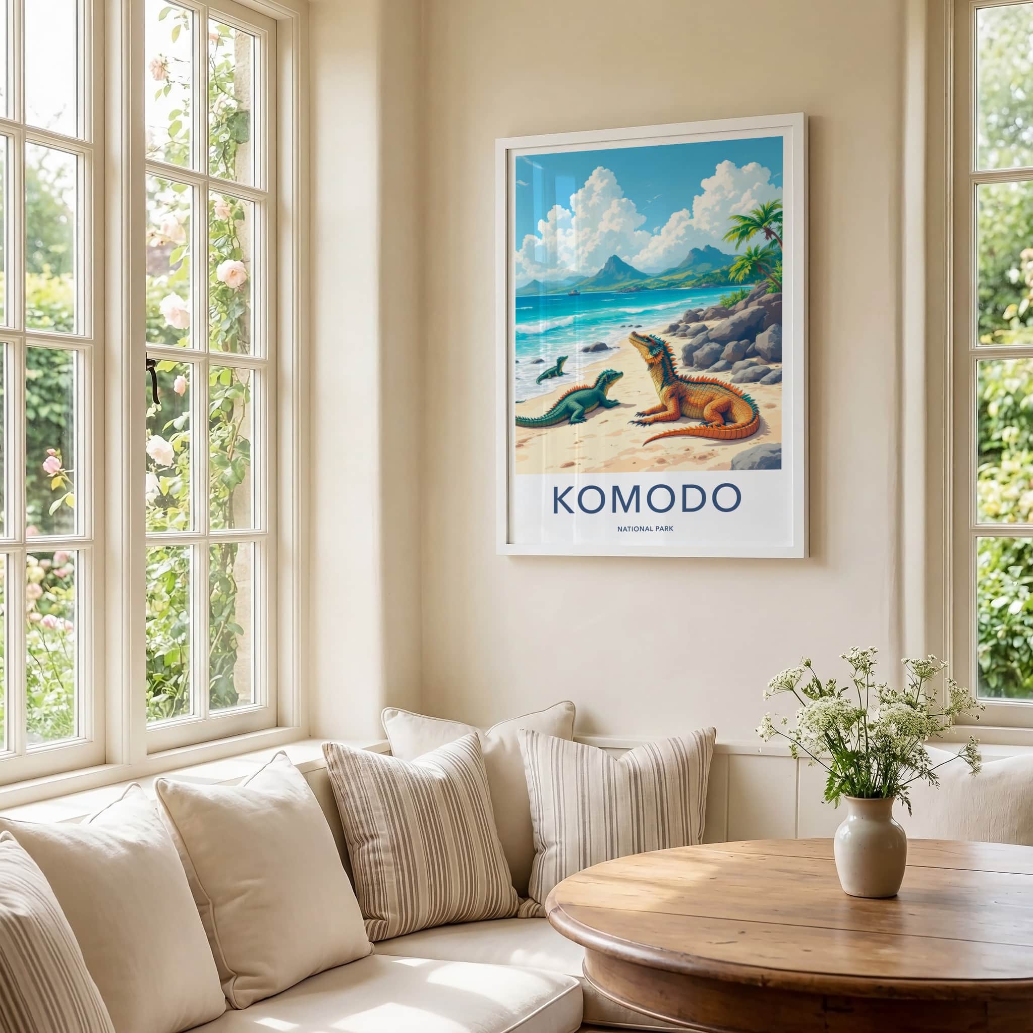 Komodo National Park Poster - Indonesia Wall Art - Dragons Tropical Beach Gift