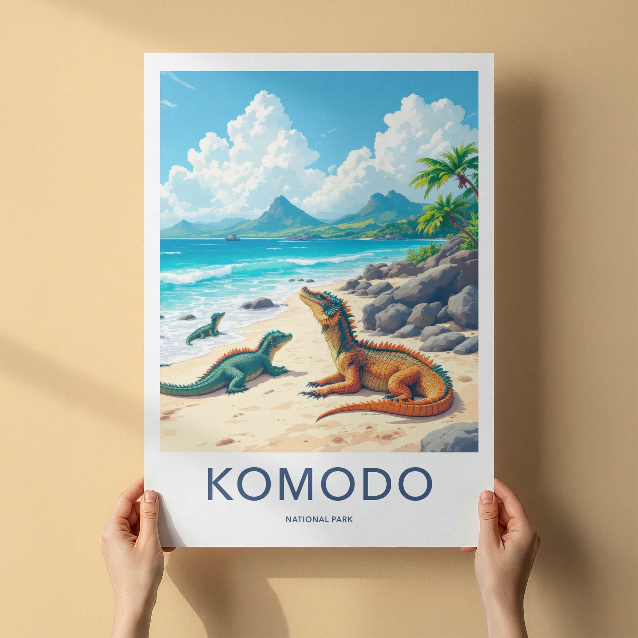 Komodo National Park Poster - Indonesia Wall Art - Dragons Tropical Beach Gift