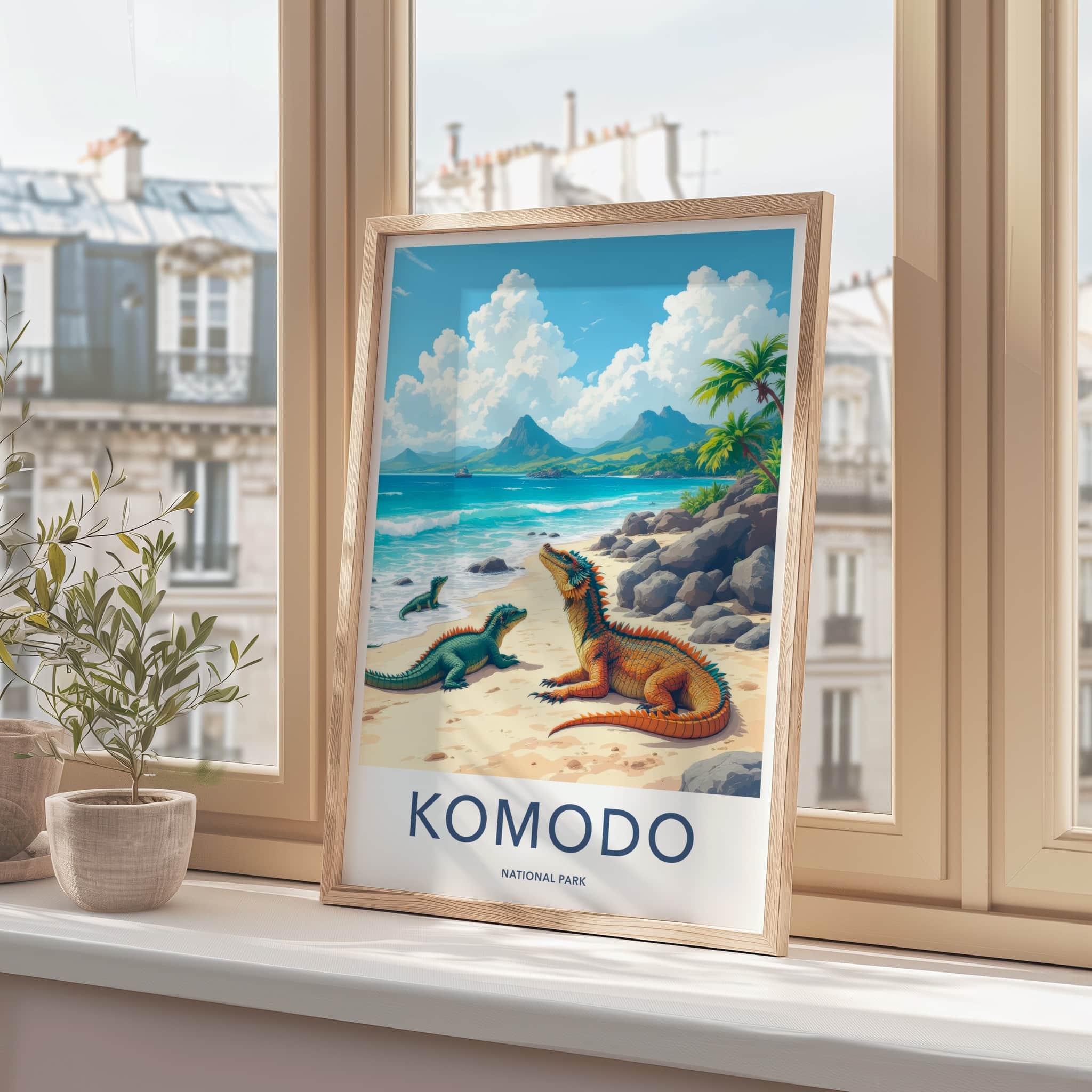Komodo National Park Poster - Indonesia Wall Art - Dragons Tropical Beach Gift