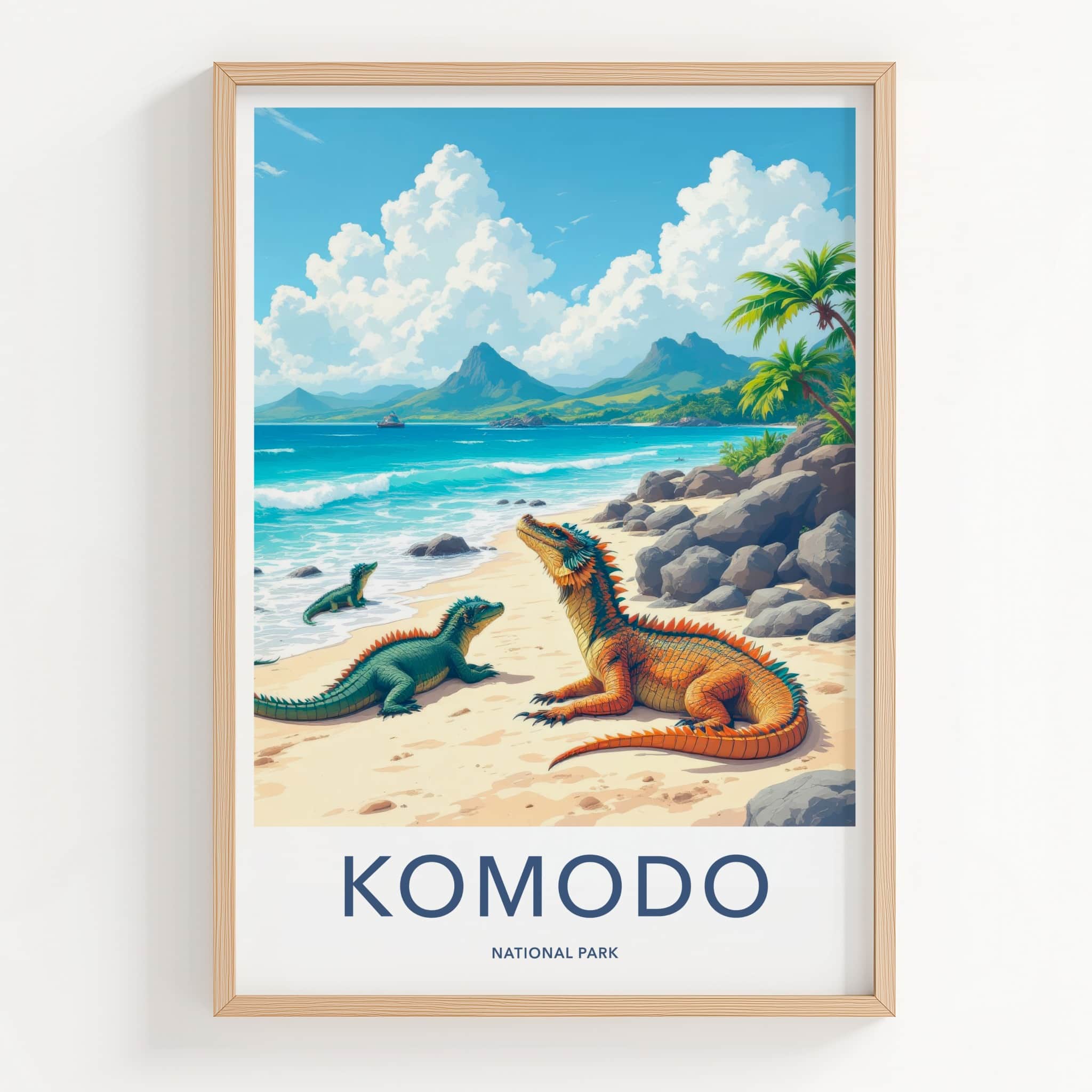Komodo National Park Poster - Indonesia Wall Art - Dragons Tropical Beach Gift