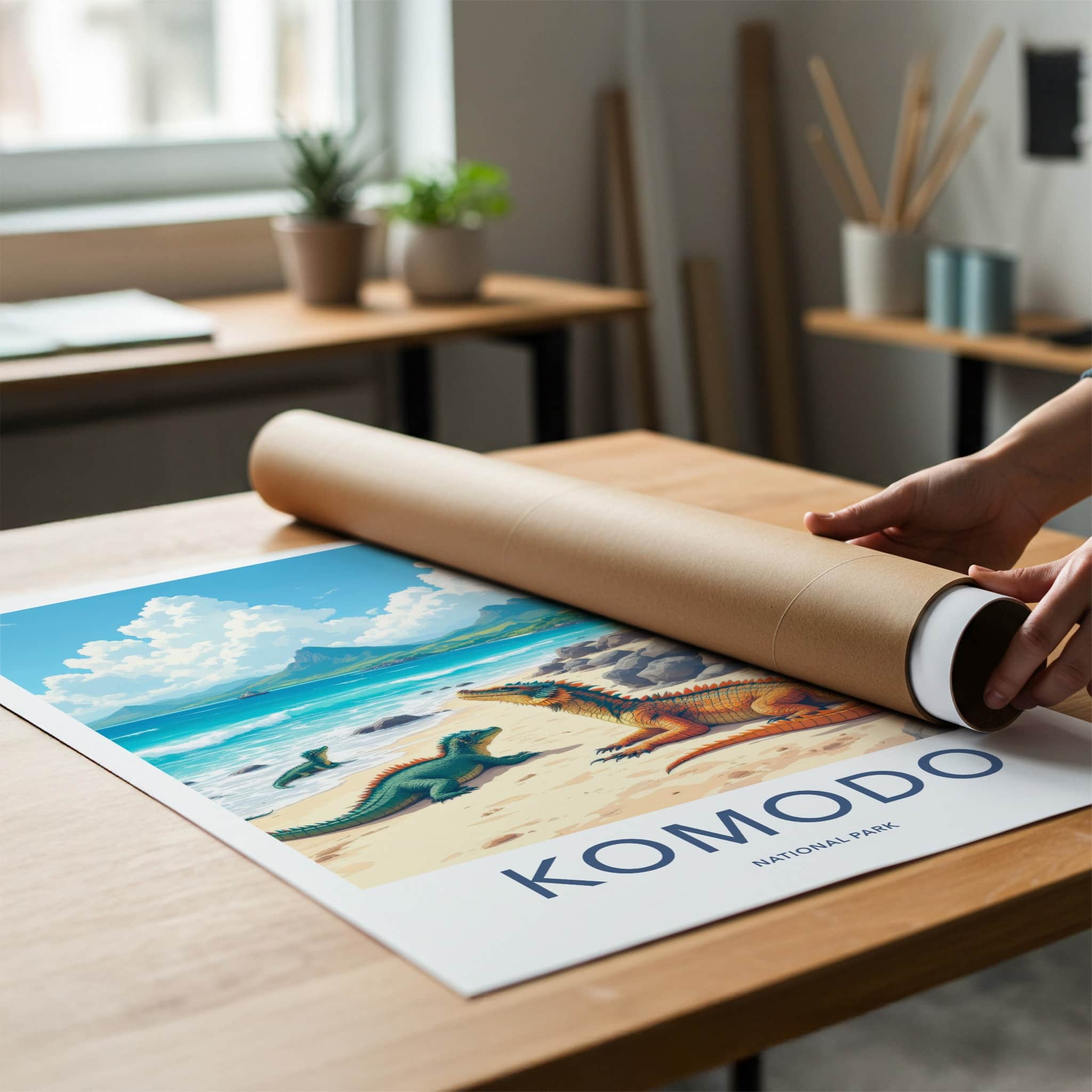 Komodo National Park Poster - Indonesia Wall Art - Dragons Tropical Beach Gift