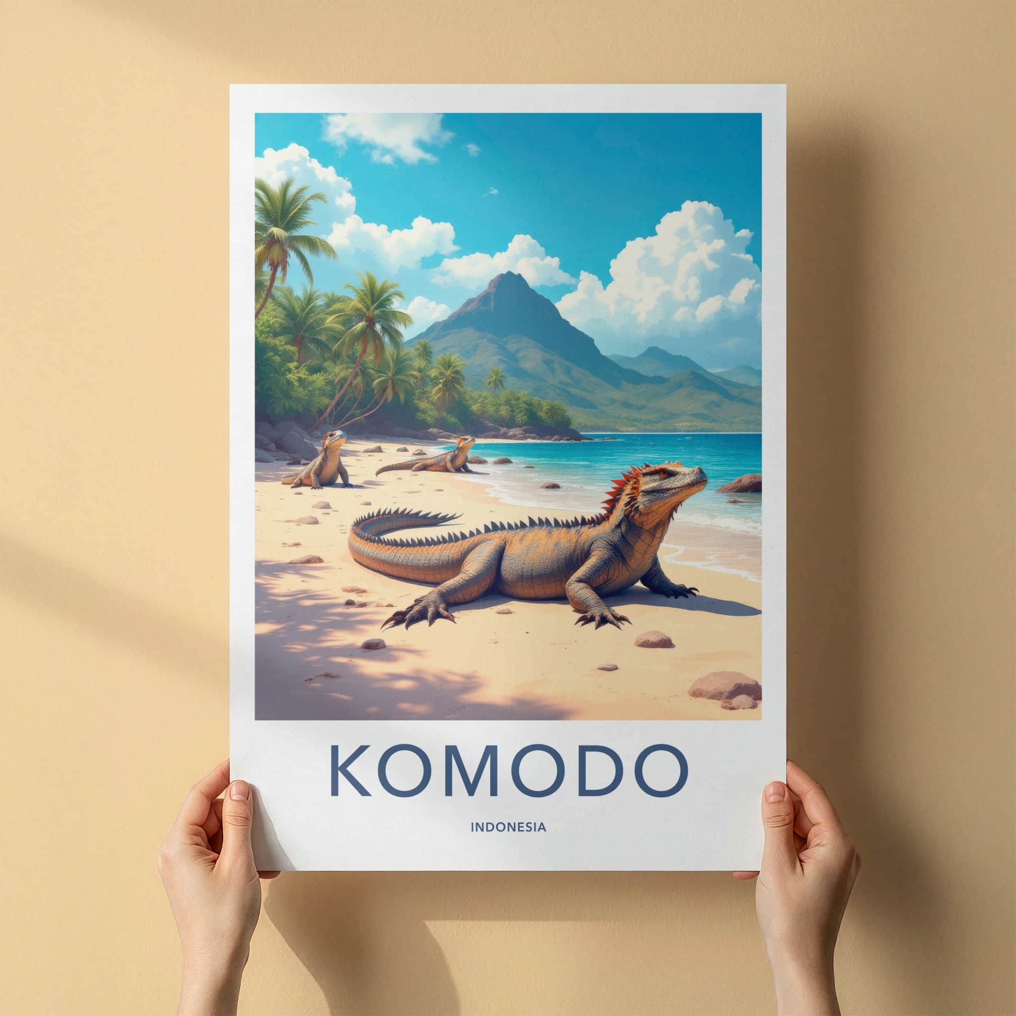 Komodo Poster - Indonesia Travel Art - Dragons Sunny Shore Home Decor