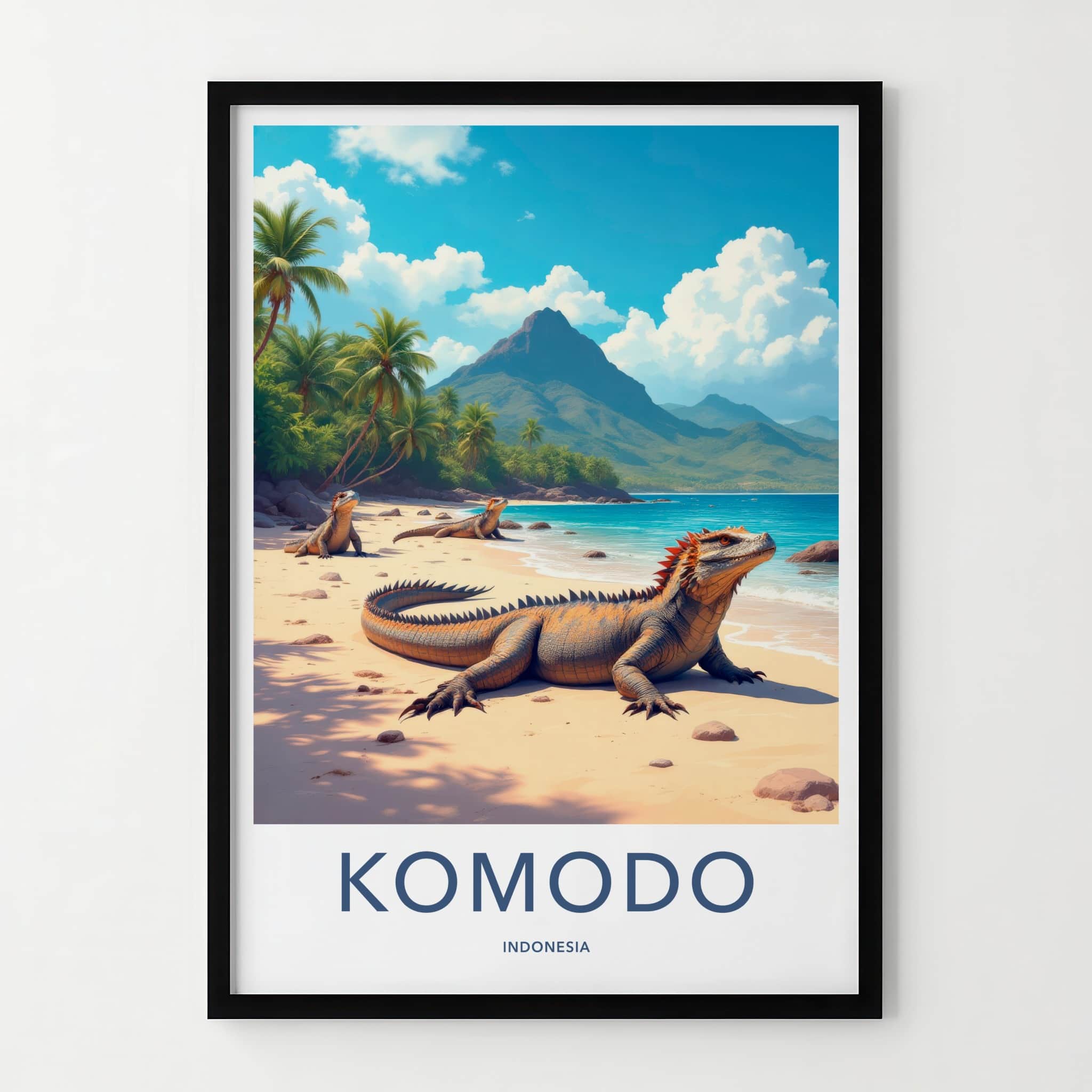 Komodo Poster - Indonesia Travel Art - Dragons Sunny Shore Home Decor