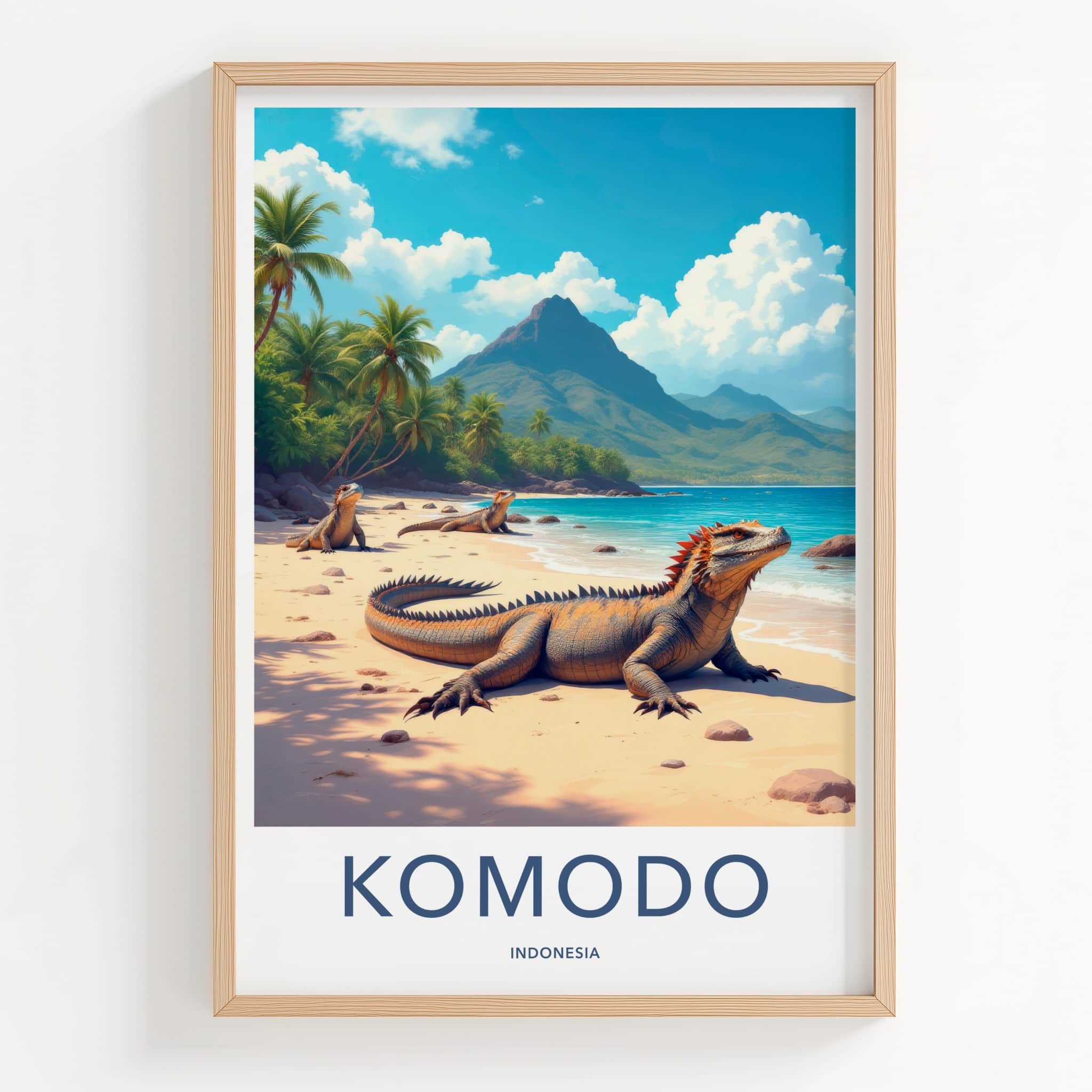 Komodo Poster - Indonesia Travel Art - Dragons Sunny Shore Home Decor