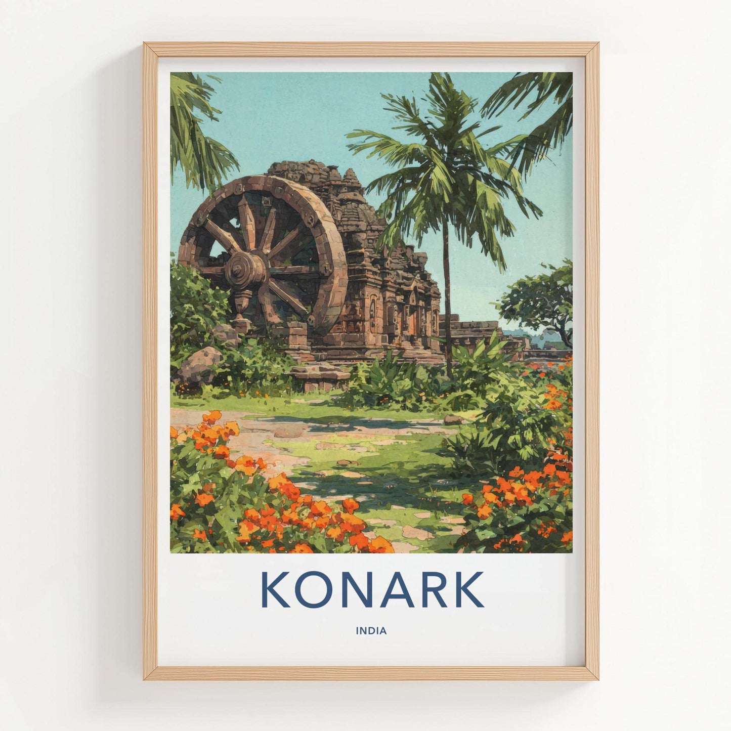 Konark Poster - India Travel Art - Odisha Ancient Temple Wheel Home Decor