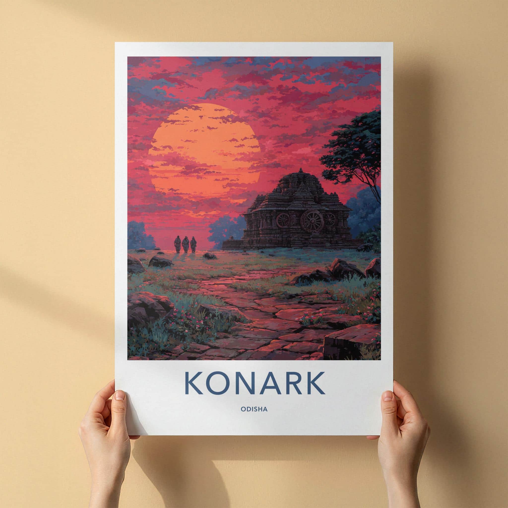 Konark Poster - India Travel Art - Odisha Dramatic Temple Sunset Wall Decor