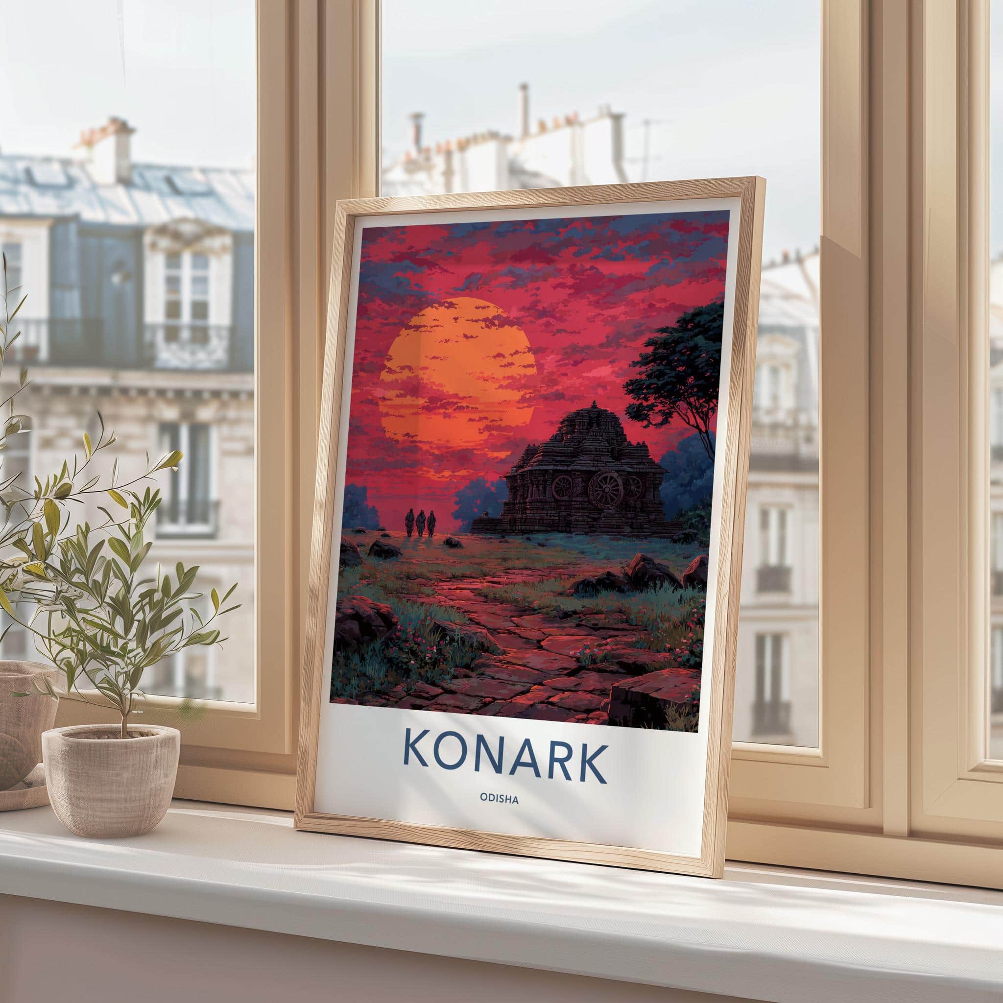 Konark Poster - India Travel Art - Odisha Dramatic Temple Sunset Wall Decor