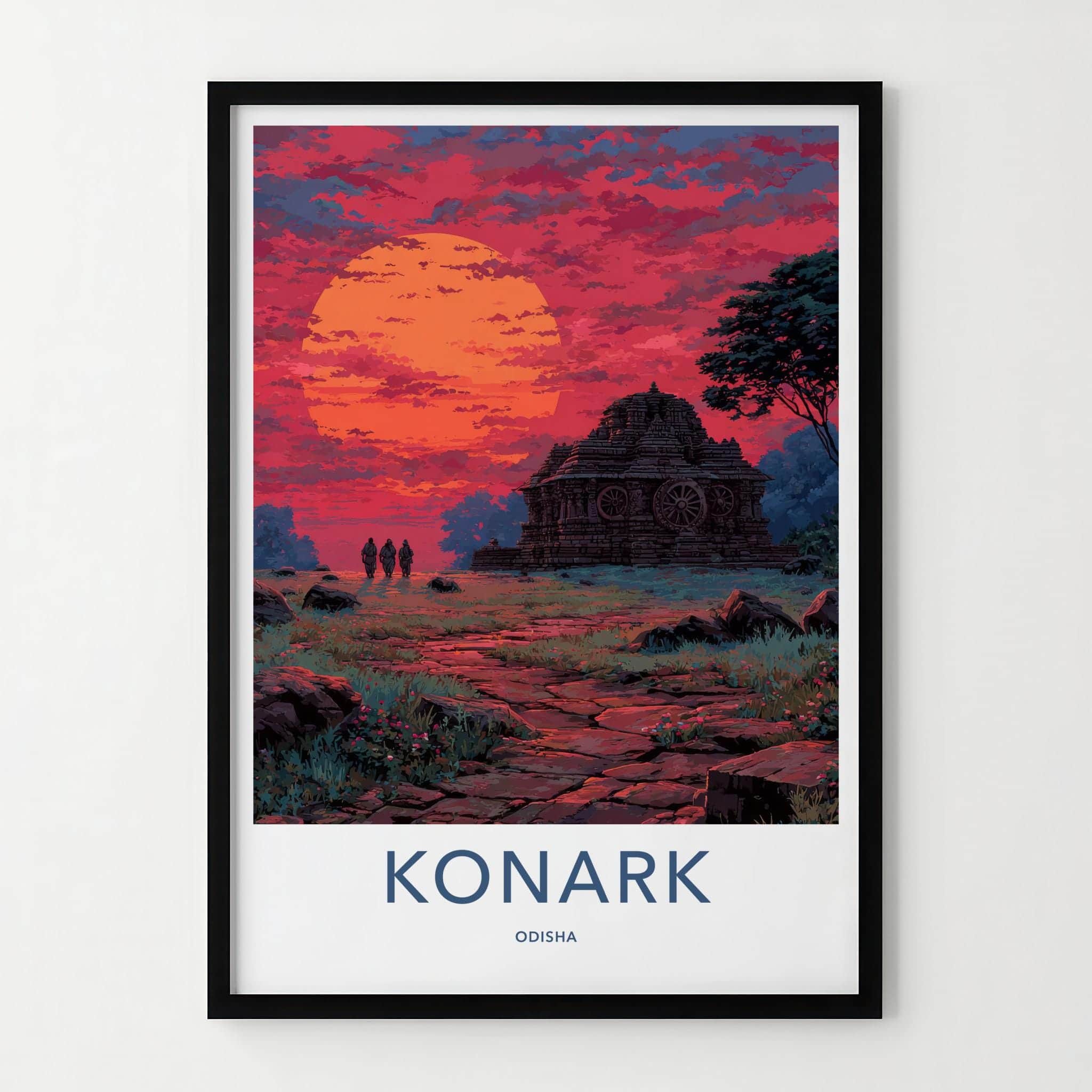 Konark Poster - India Travel Art - Odisha Dramatic Temple Sunset Wall Decor
