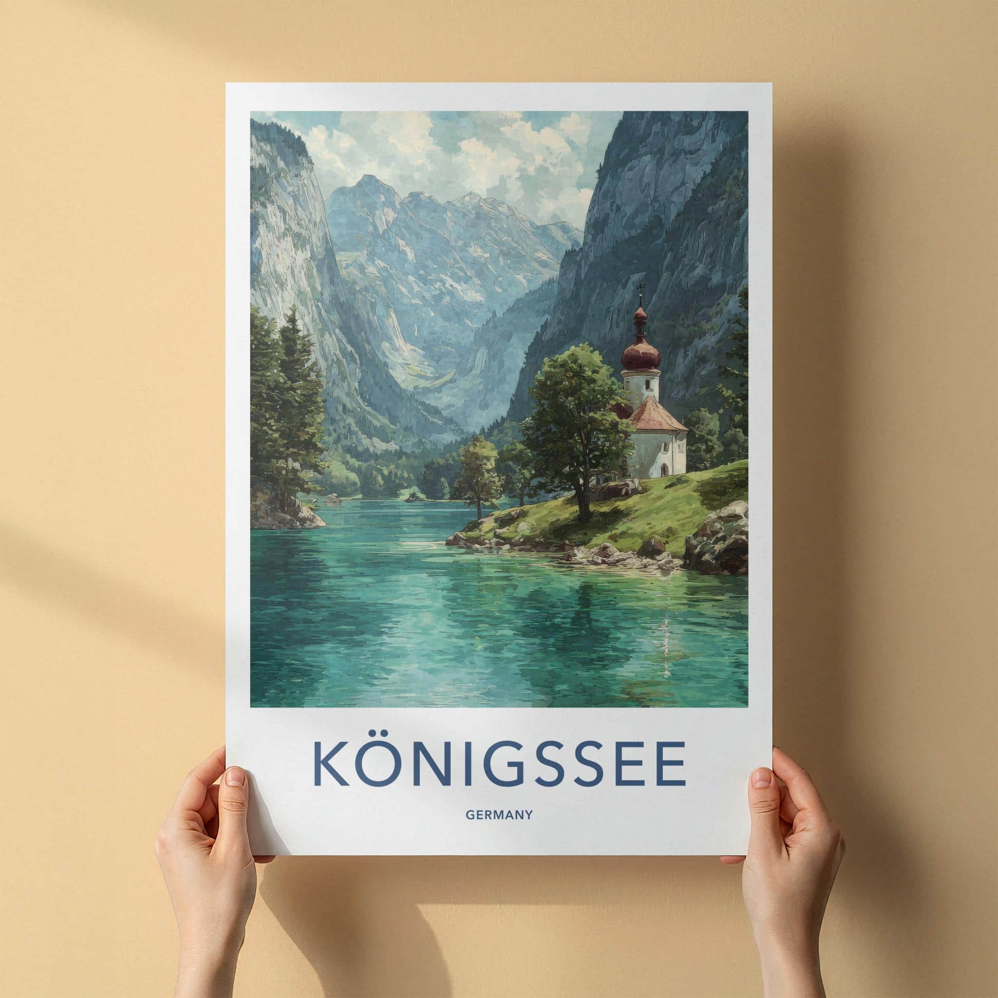 Konigssee Poster - Germany Framed Print - Alpine Lake Church Framed Decor