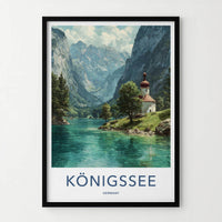 Konigssee Poster - Germany Framed Print - Alpine Lake Church Framed Decor