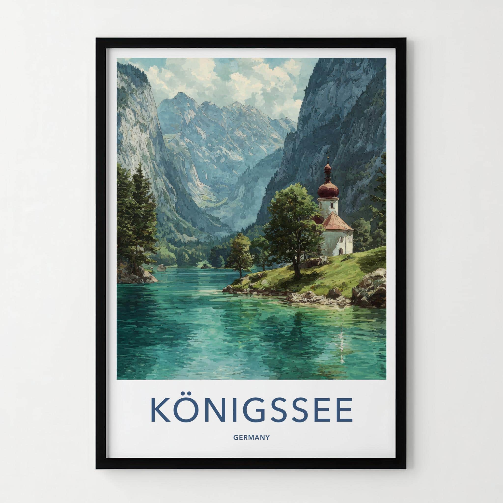 Konigssee Poster - Germany Framed Print - Alpine Lake Church Framed Decor
