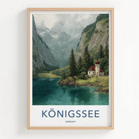 Konigssee Poster - Germany Travel Art - Alpine Lake Chapel Wall Decor
