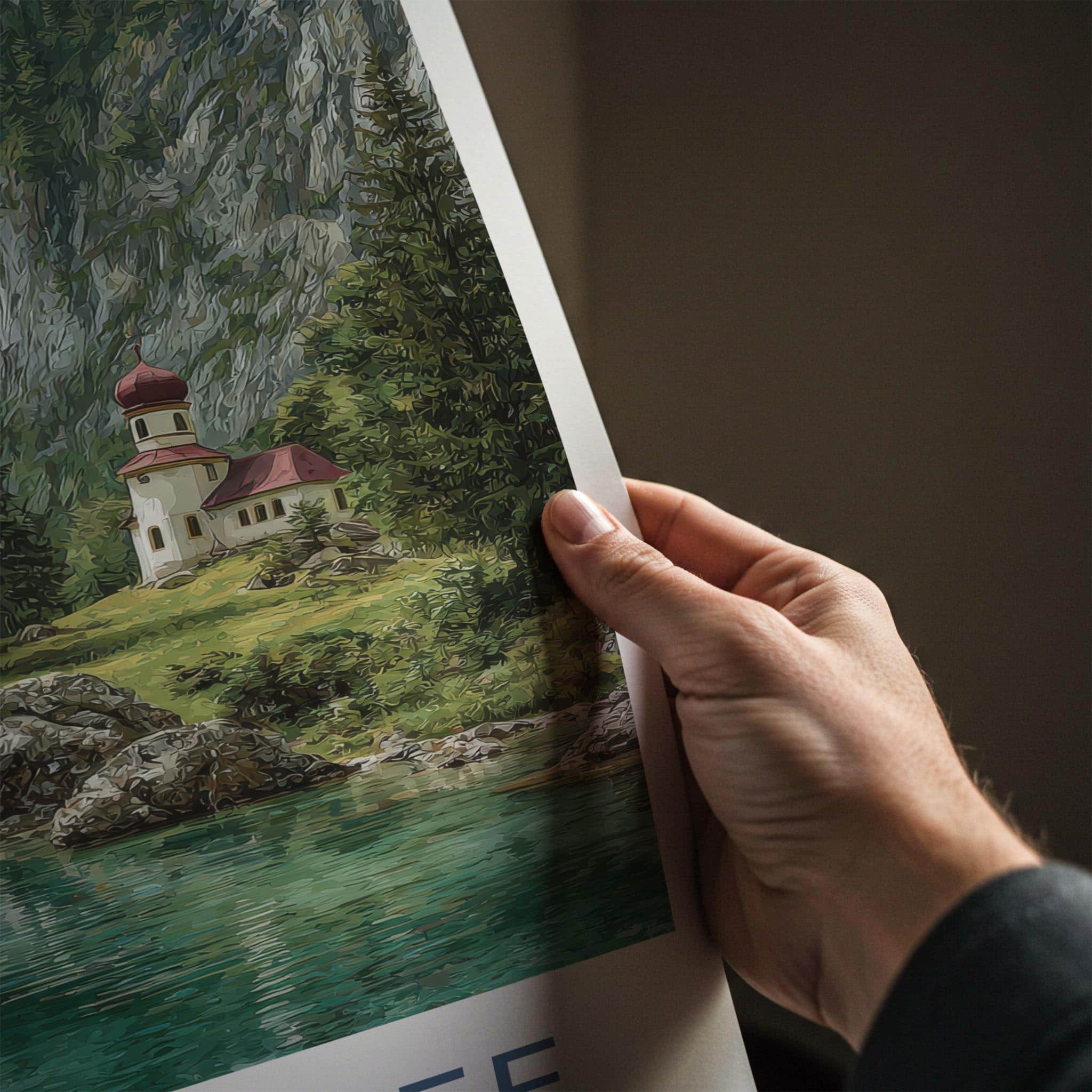 Konigssee Poster - Germany Travel Art - Alpine Lake Church Wall Decor