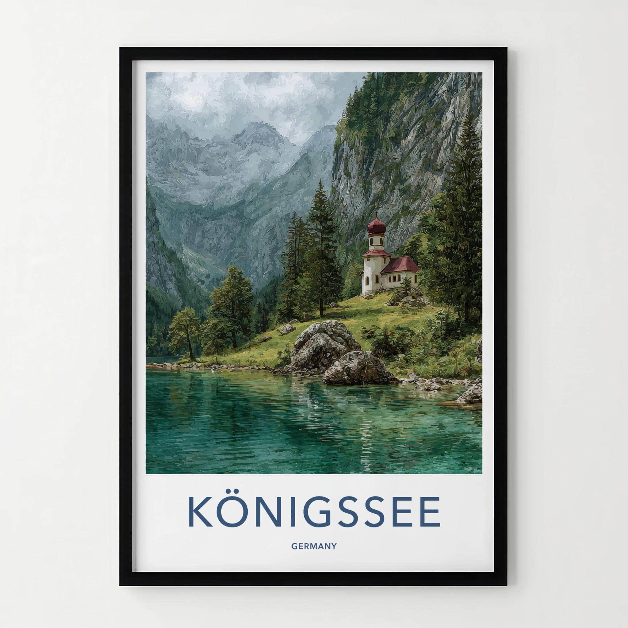 Konigssee Poster - Germany Travel Art - Alpine Lake Church Wall Decor