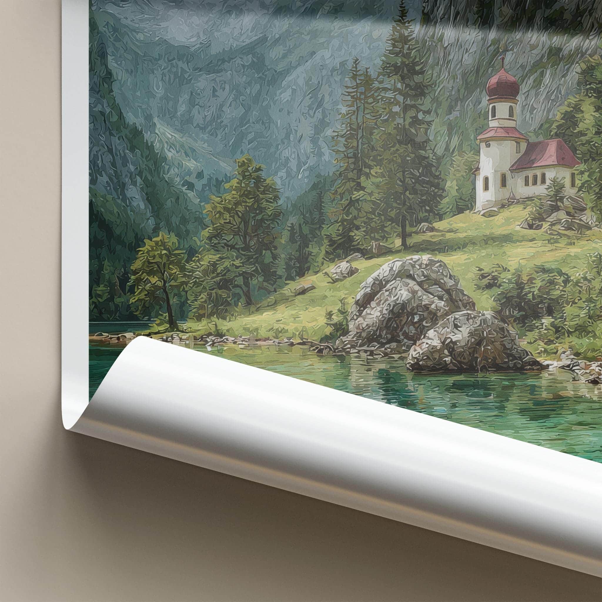 Konigssee Poster - Germany Travel Art - Alpine Lake Church Wall Decor