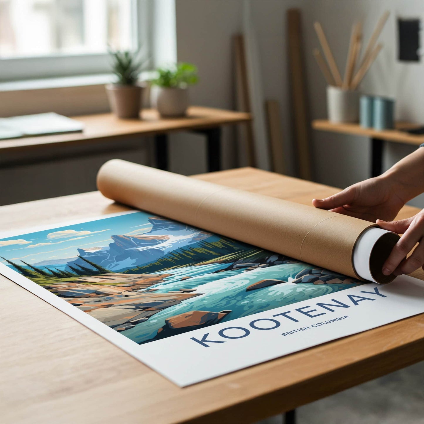 Kootenay Poster - British Columbia Travel Art - Alpine River Valley Wall Decor