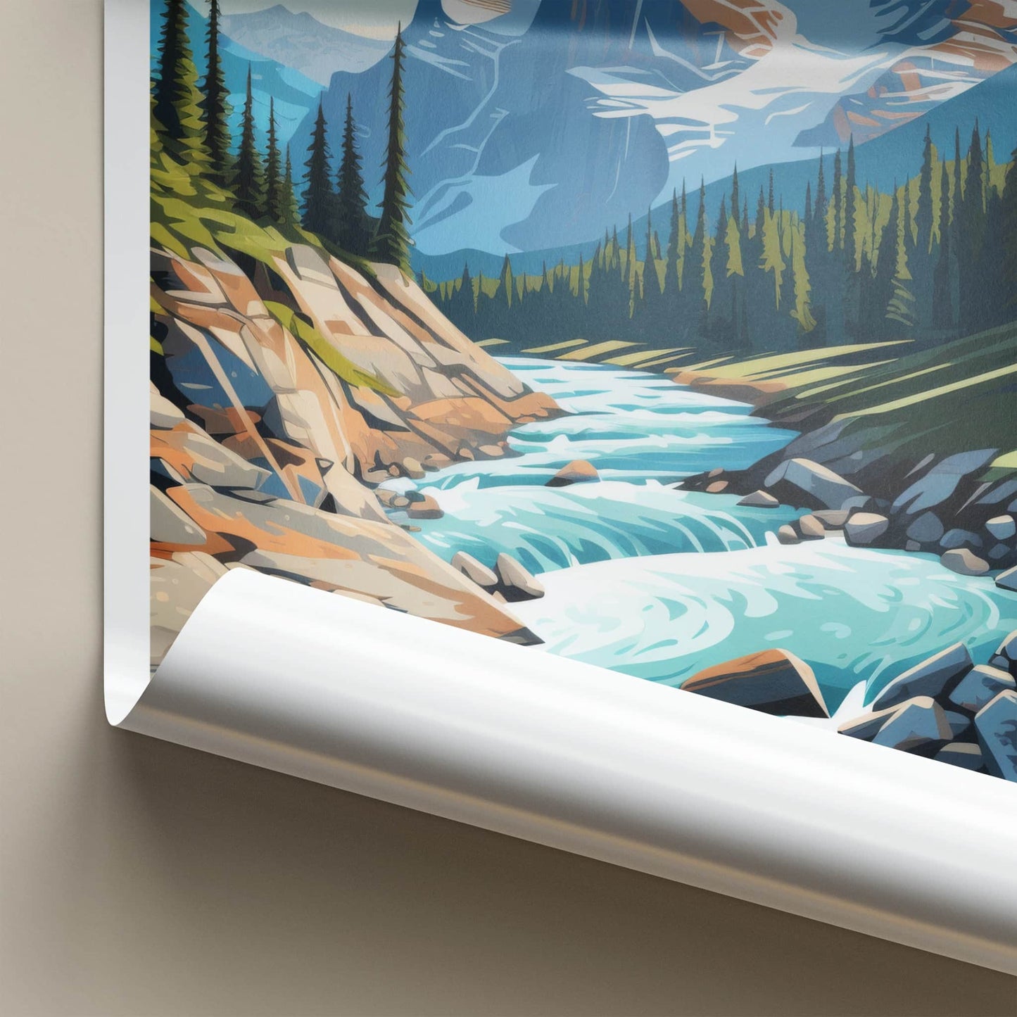 Kootenay Poster - British Columbia Travel Art - Alpine River Valley Wall Decor