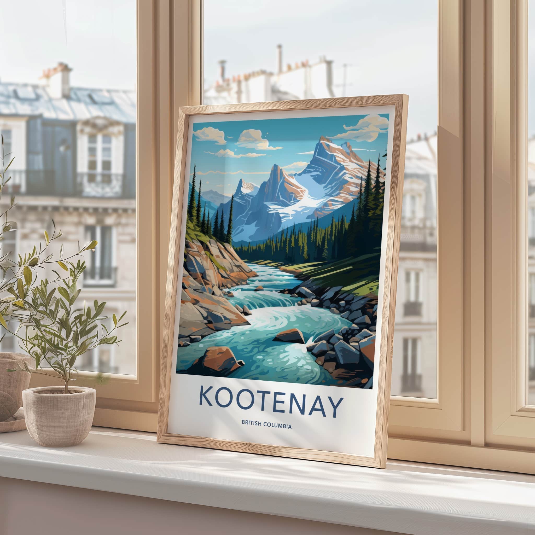 Kootenay Poster - British Columbia Travel Art - Alpine River Valley Wall Decor