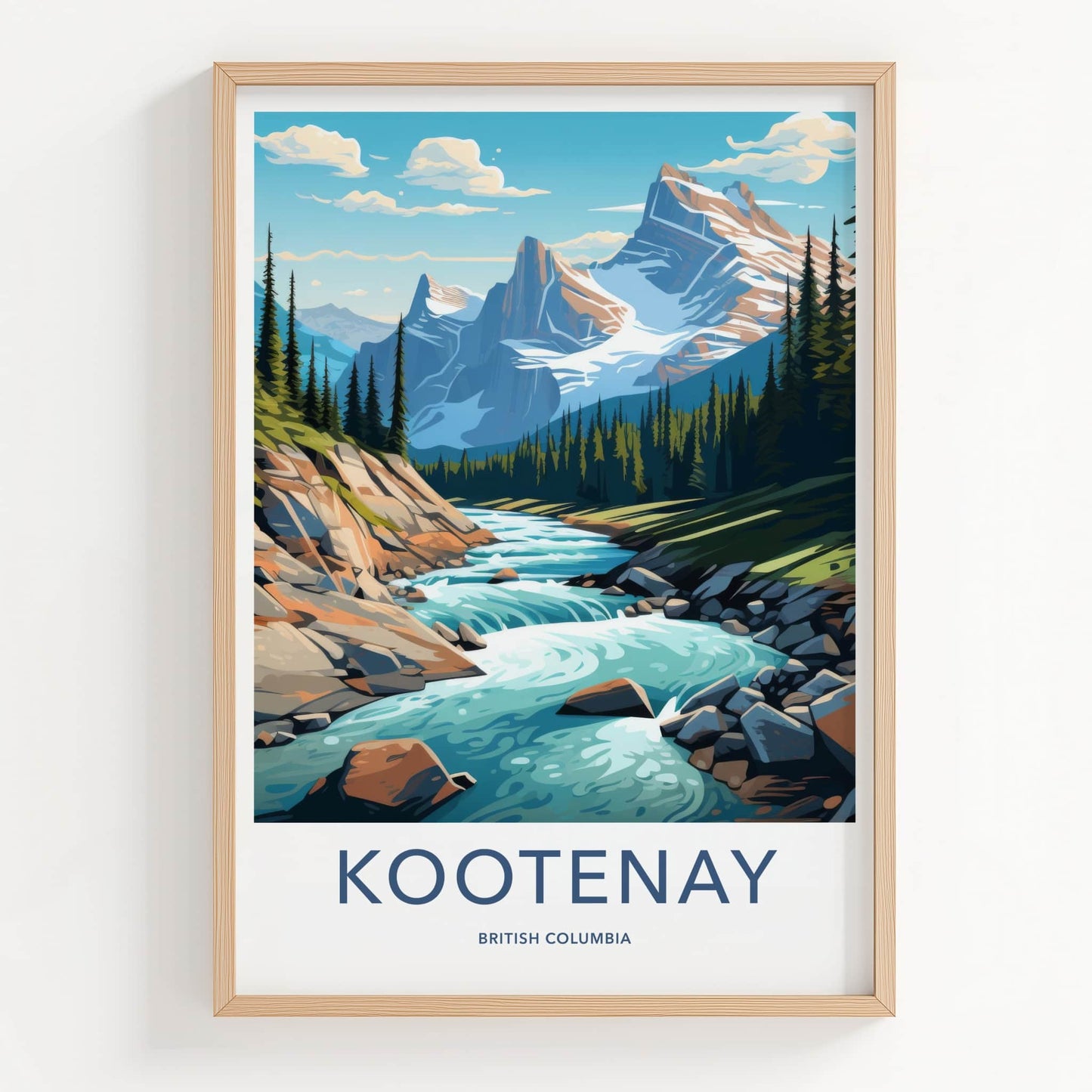 Kootenay Poster - British Columbia Travel Art - Alpine River Valley Wall Decor
