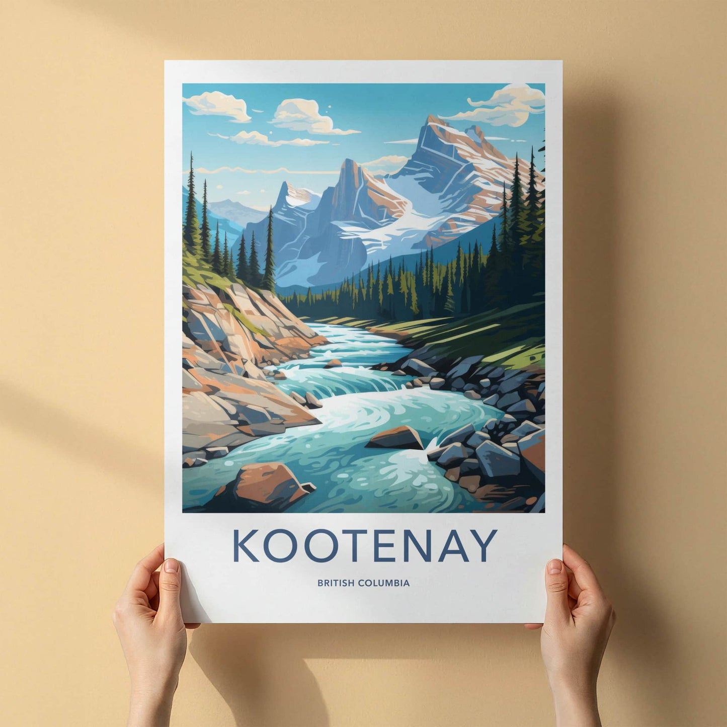 Kootenay Poster - British Columbia Travel Art - Alpine River Valley Wall Decor