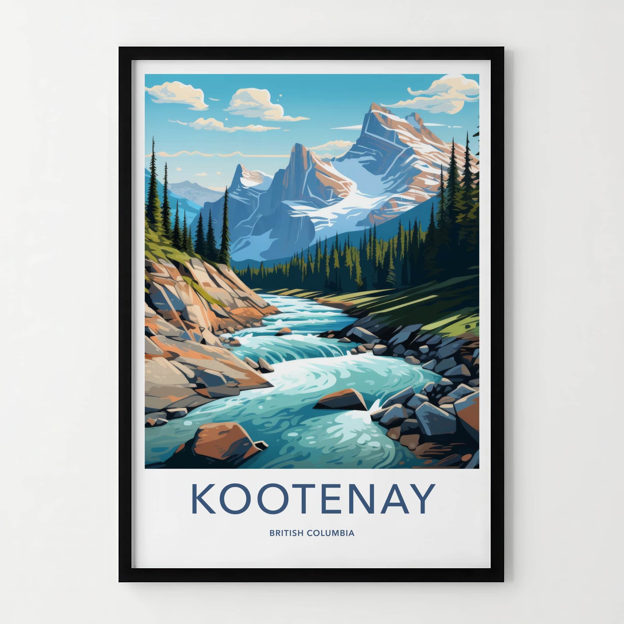 Kootenay Poster - British Columbia Travel Art - Alpine River Valley Wall Decor