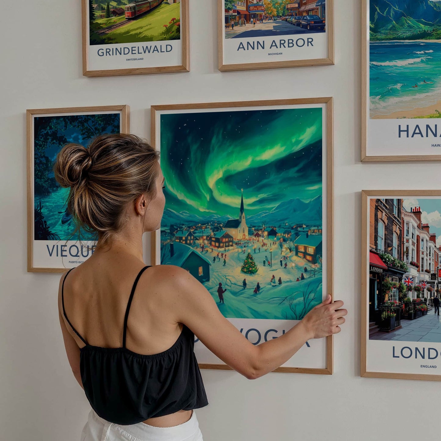 Kopavogur Poster - Iceland Travel Art - Aurora Borealis Night Home Decor