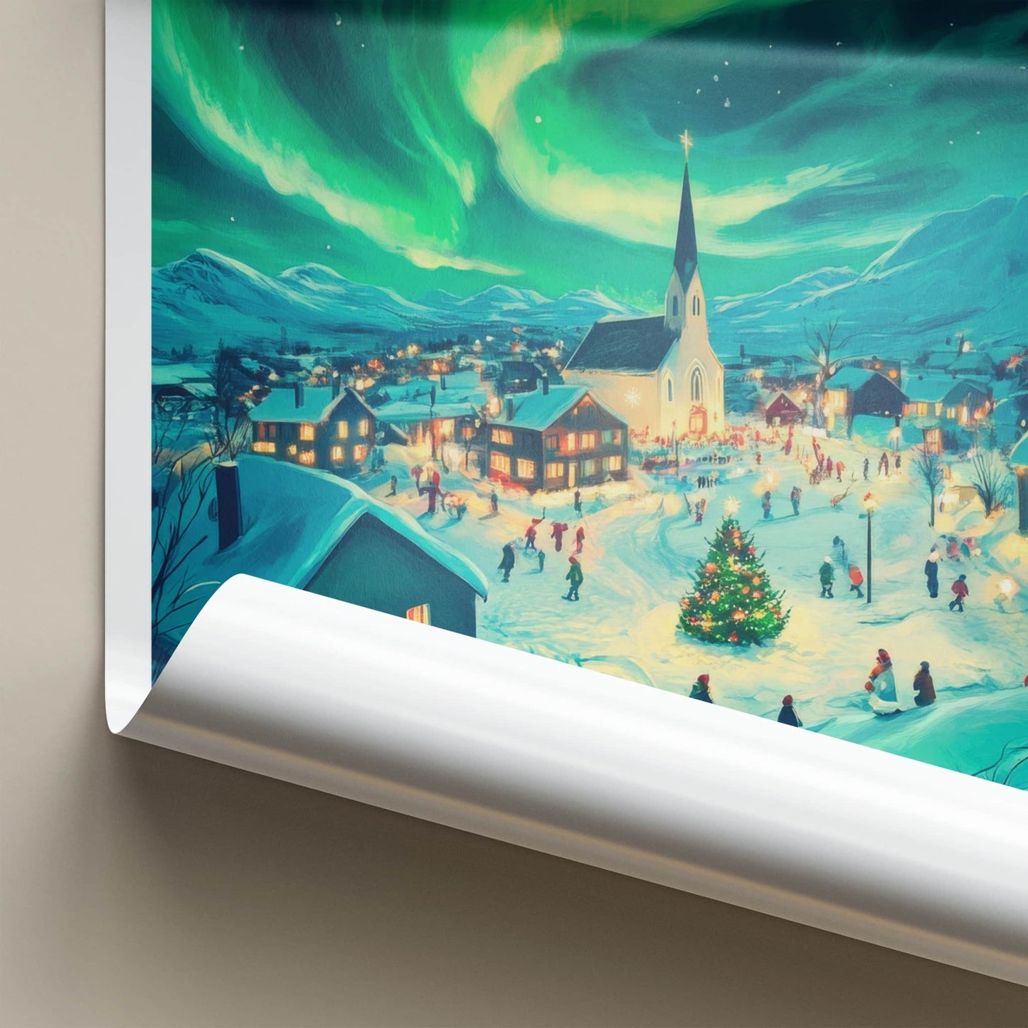 Kopavogur Poster - Iceland Travel Art - Aurora Borealis Night Home Decor