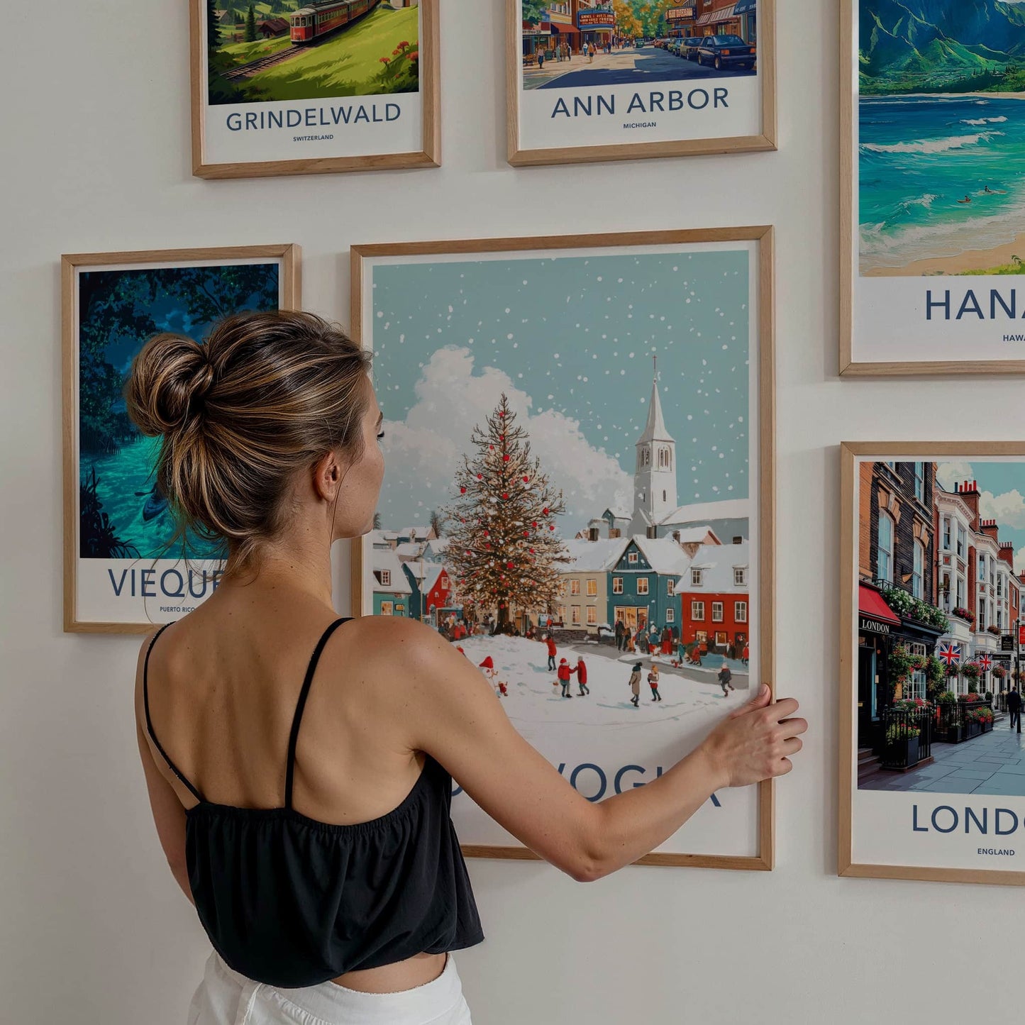 Kopavogur Poster - Iceland Travel Art - Snowy Town Christmas Home Decor