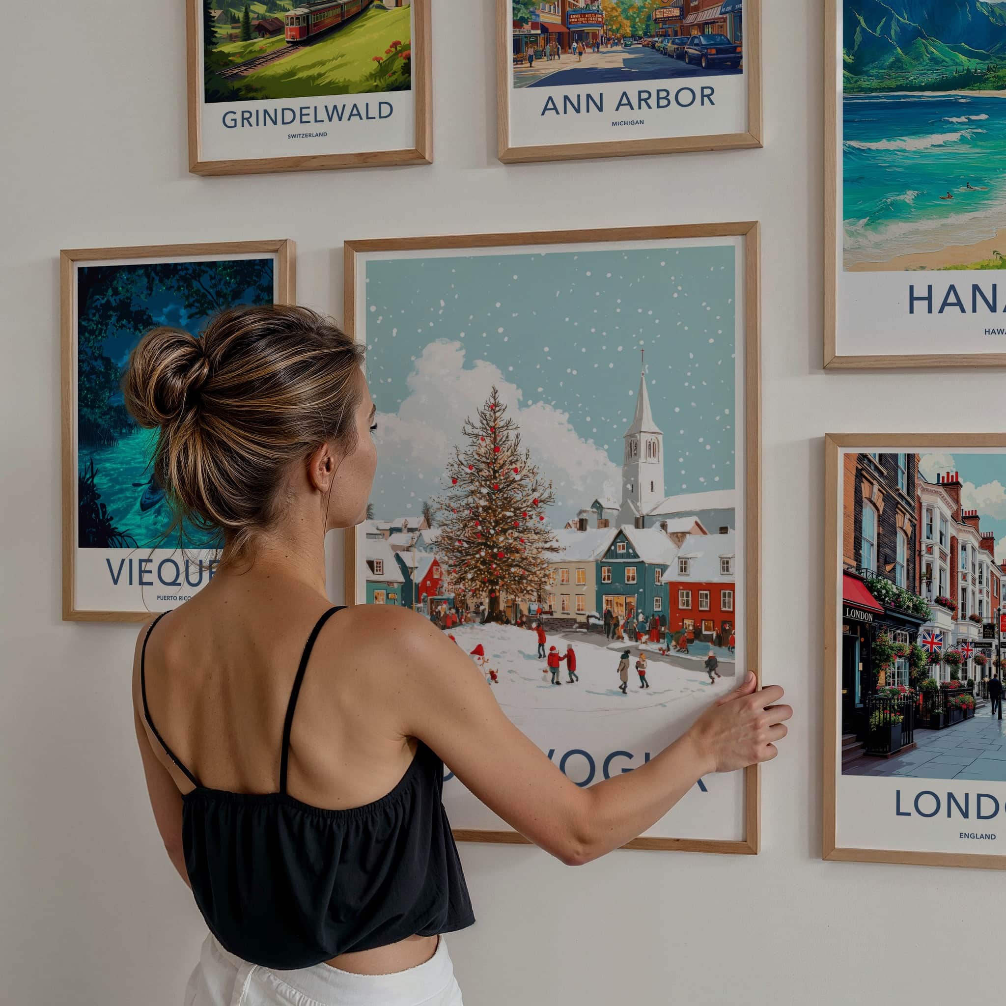 Kopavogur Poster - Iceland Travel Art - Snowy Town Christmas Home Decor