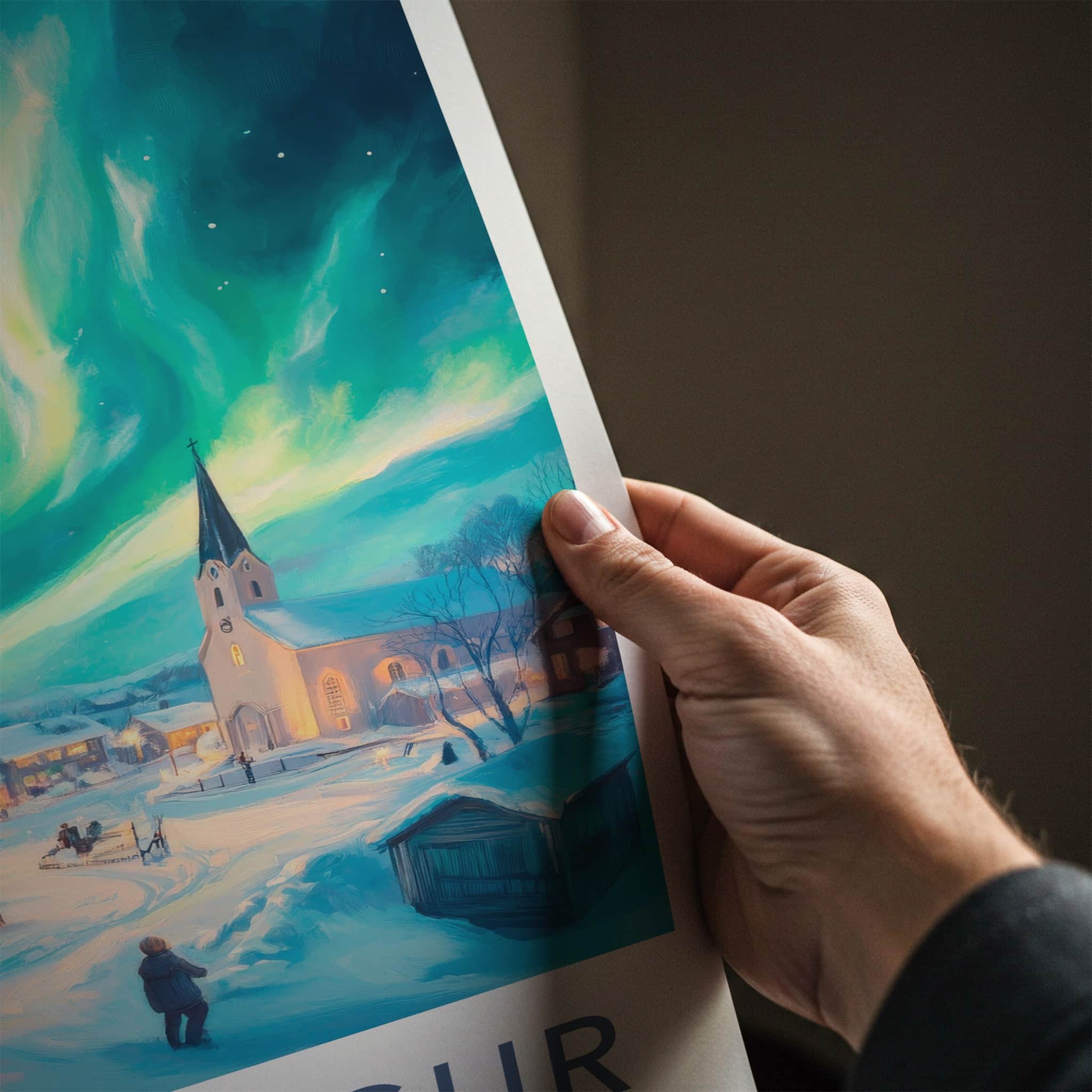 Kopavogur Poster - Iceland Wall Art - Winter Christmas Aurora Home Decor