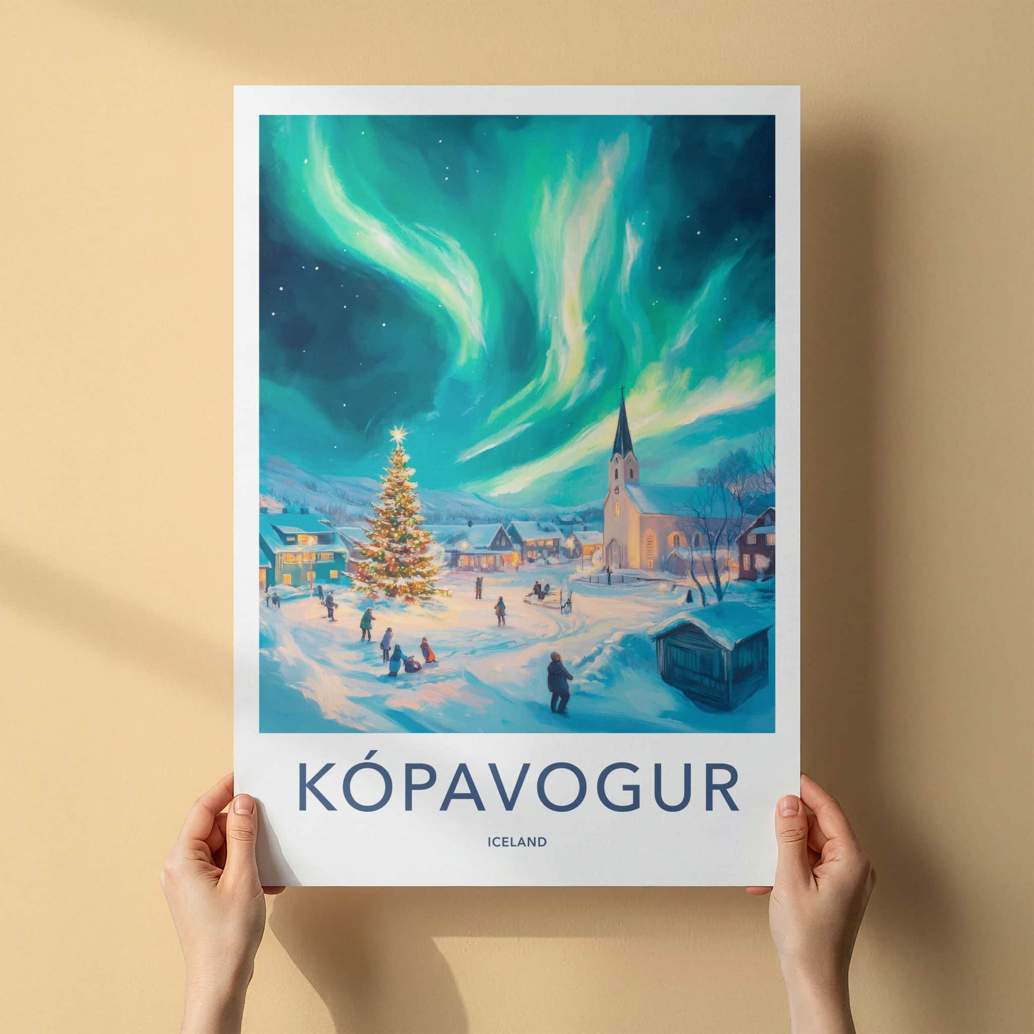 Kopavogur Poster - Iceland Wall Art - Winter Christmas Aurora Home Decor