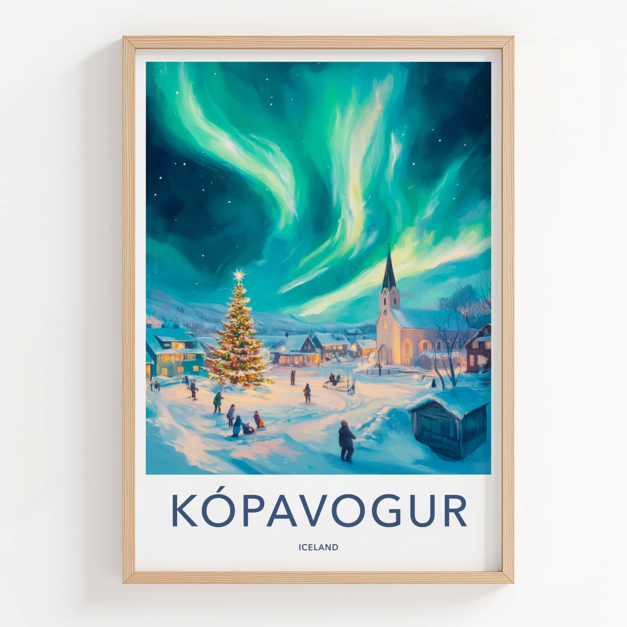 Kopavogur Poster - Iceland Wall Art - Winter Christmas Aurora Home Decor