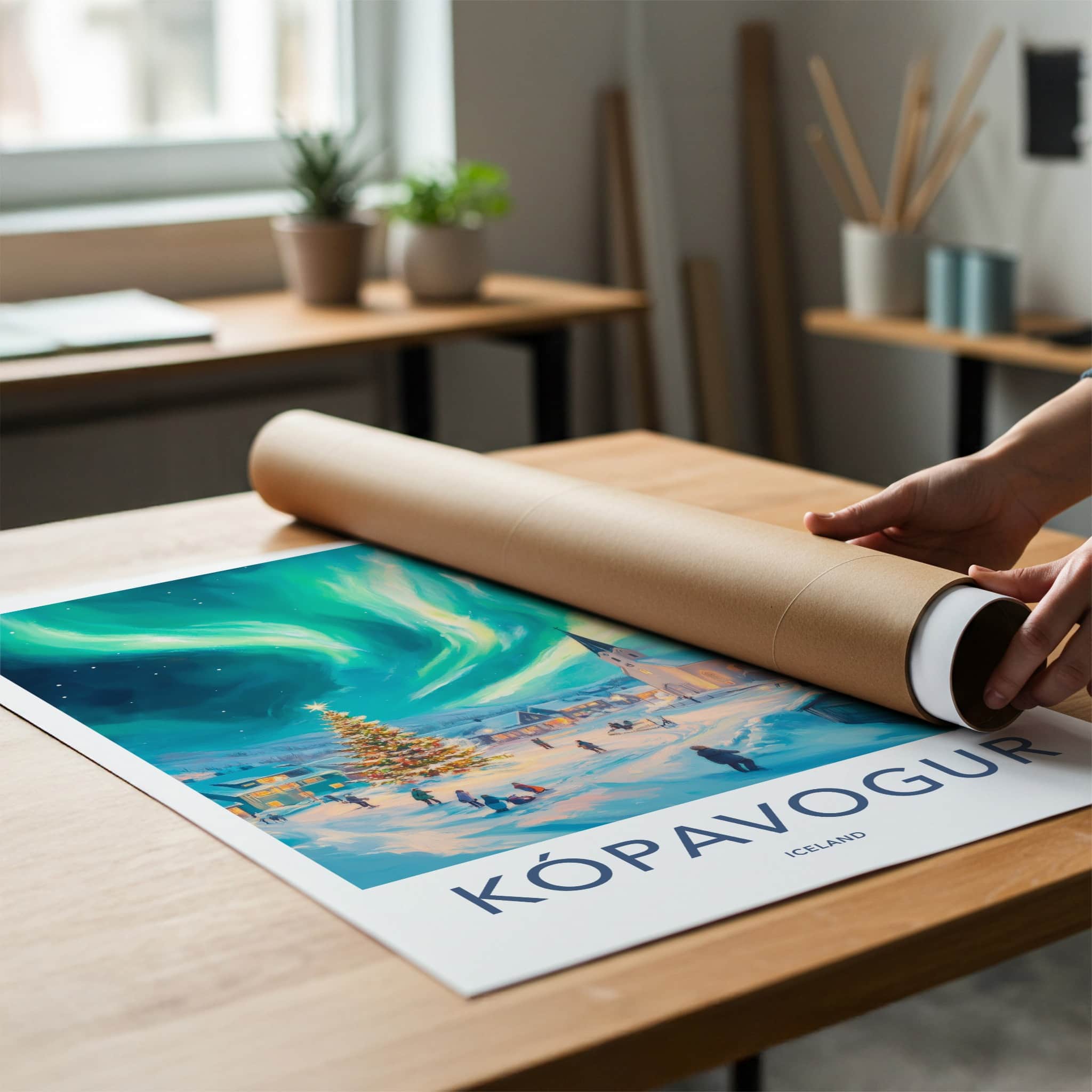 Kopavogur Poster - Iceland Wall Art - Winter Christmas Aurora Home Decor
