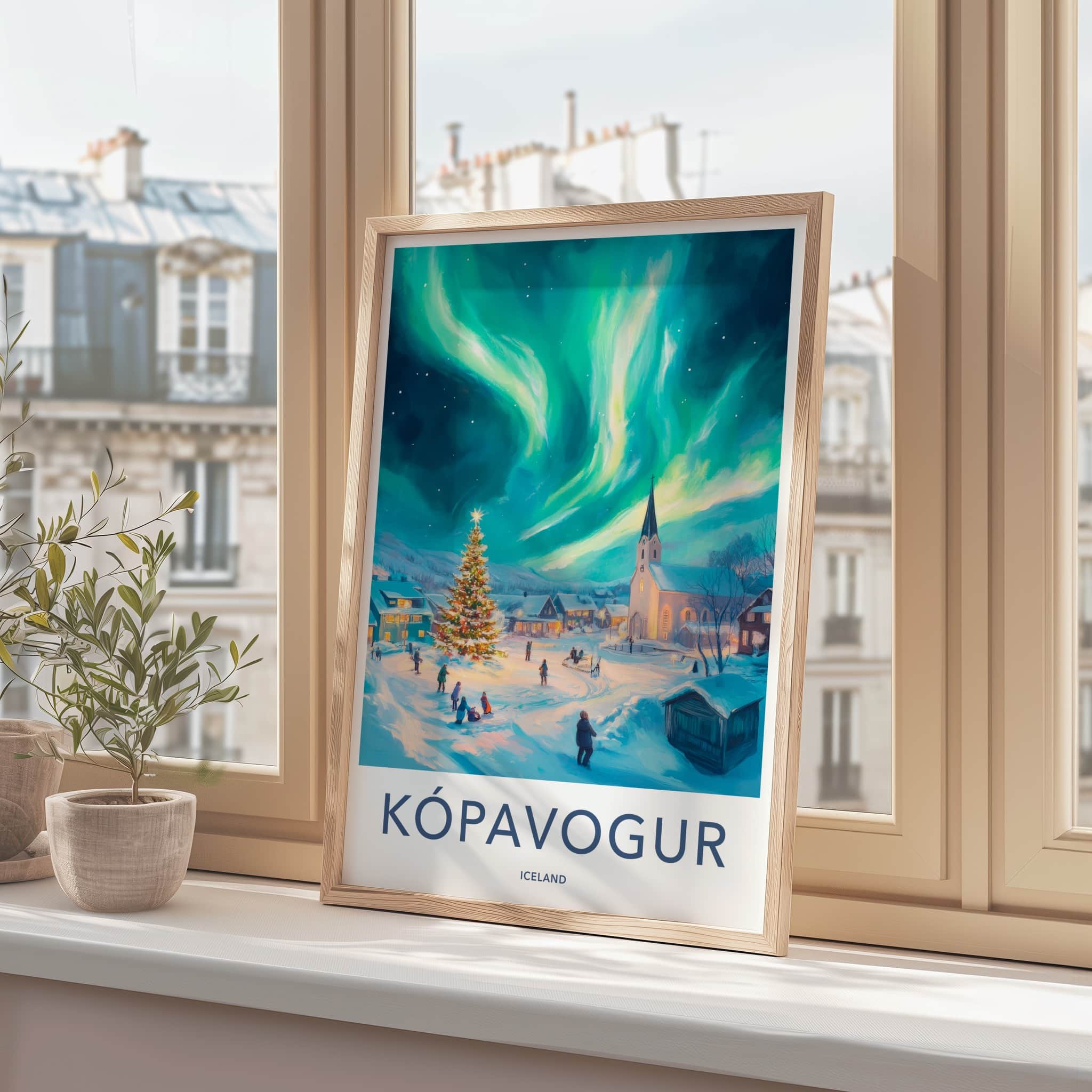 Kopavogur Poster - Iceland Wall Art - Winter Christmas Aurora Home Decor