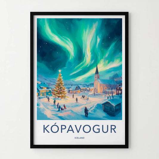 Kopavogur Poster - Iceland Wall Art - Winter Christmas Aurora Home Decor