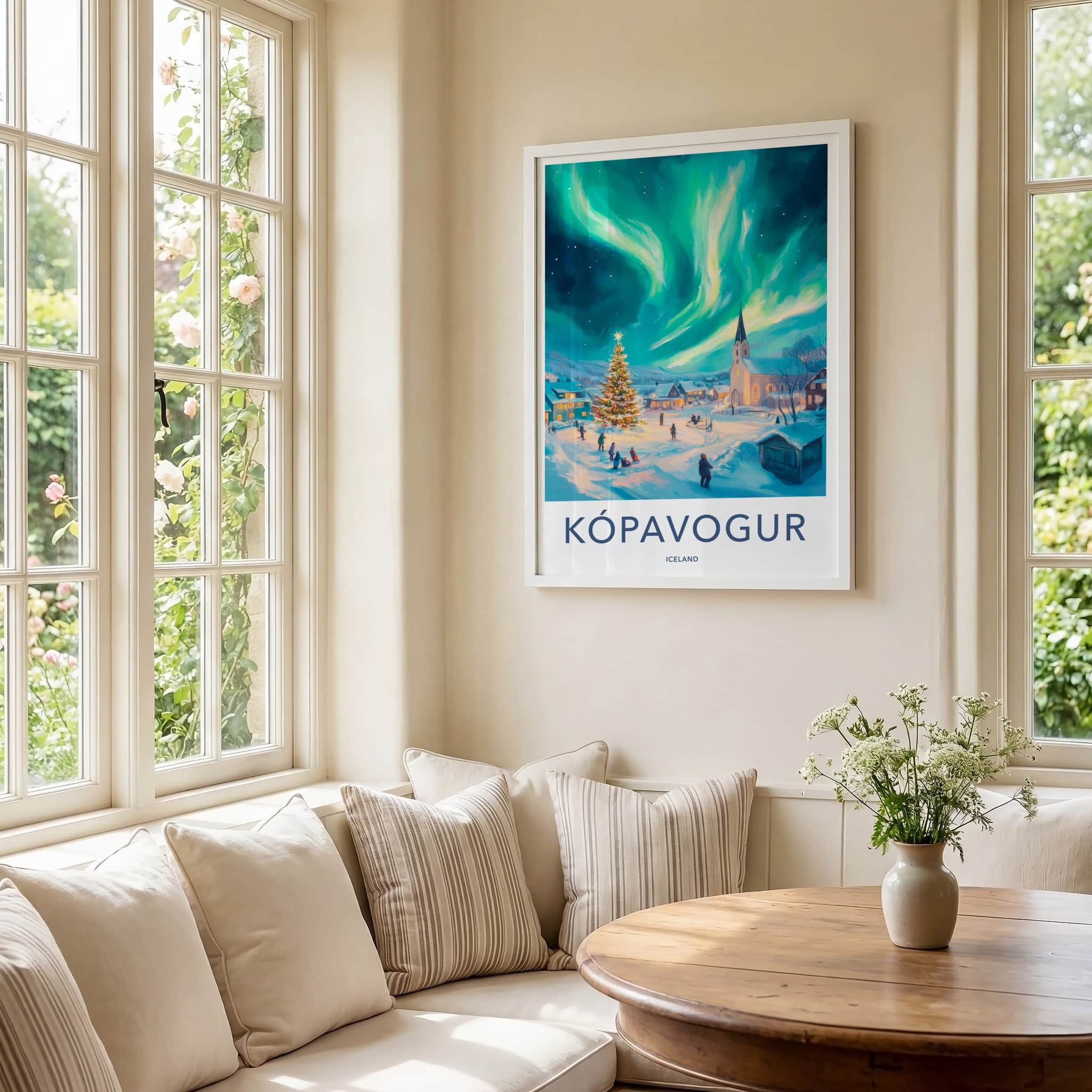 Kopavogur Poster - Iceland Wall Art - Winter Christmas Aurora Home Decor