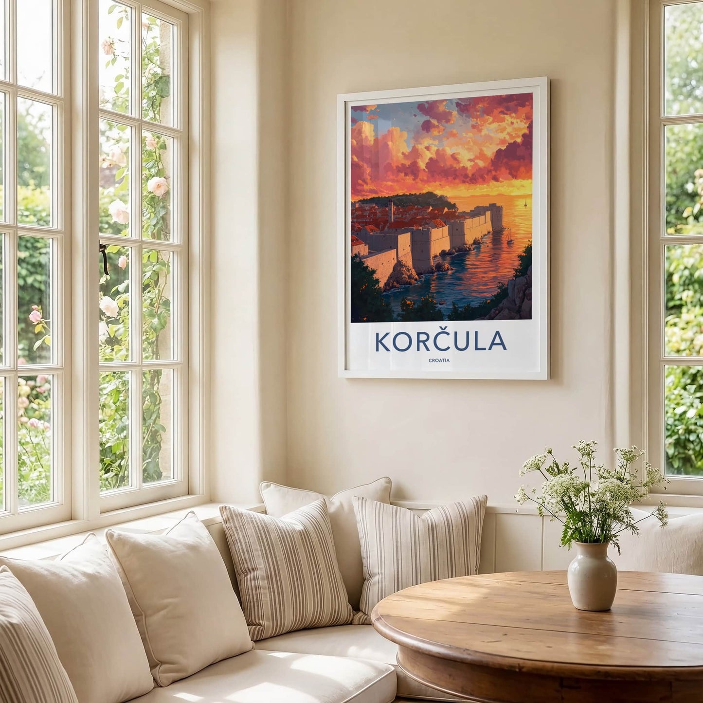 Korcula Poster - Croatia Travel Art - Dramatic Sunset Shore Home Decor
