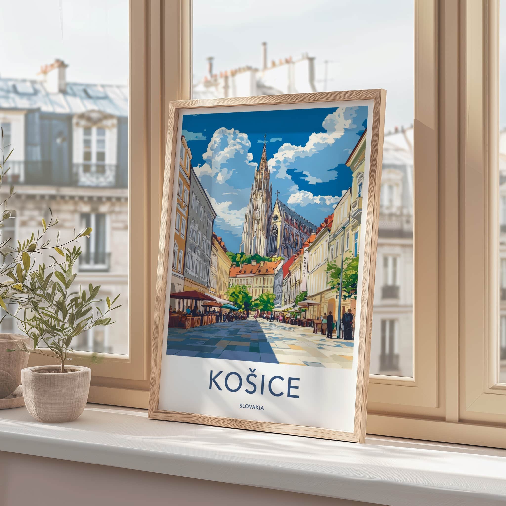 Kosice Poster - Slovakia Travel Art - Gothic Cathedral Square Home Decor