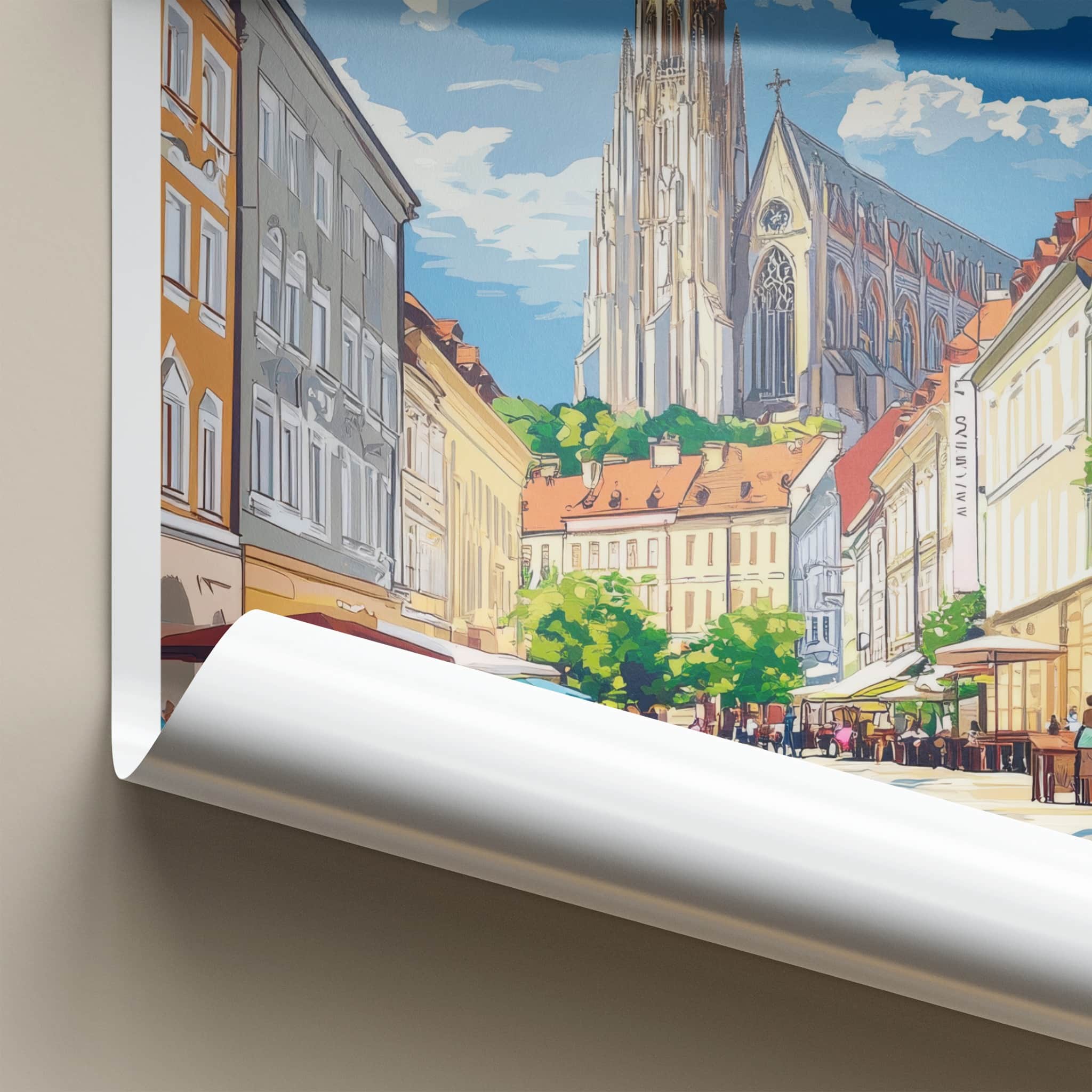 Kosice Poster - Slovakia Travel Art - Gothic Cathedral Square Home Decor