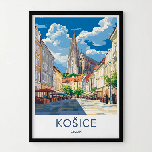 Kosice Poster - Slovakia Travel Art - Gothic Cathedral Square Home Decor