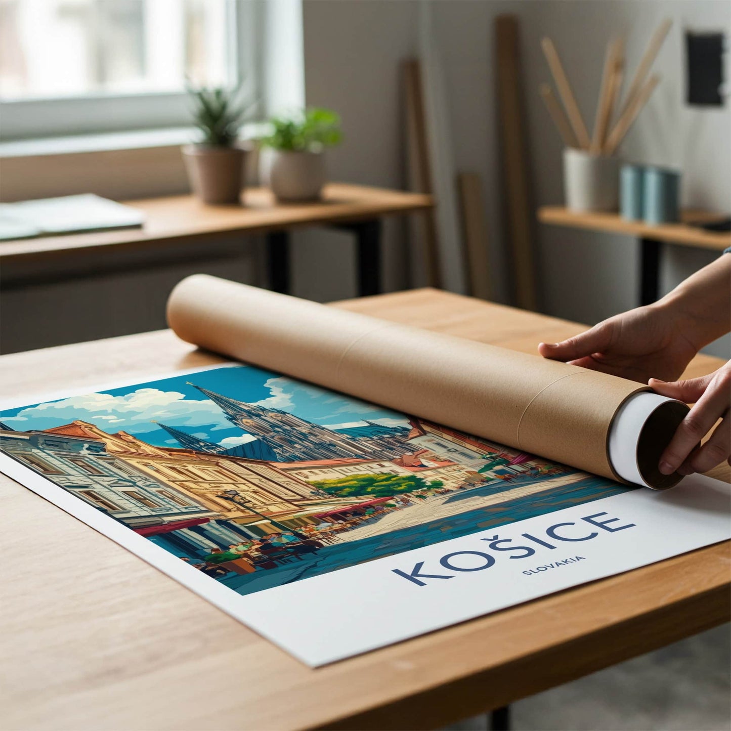 Kosice Poster - Slovakia Travel Art - Historic Street Cathedral Home Decor
