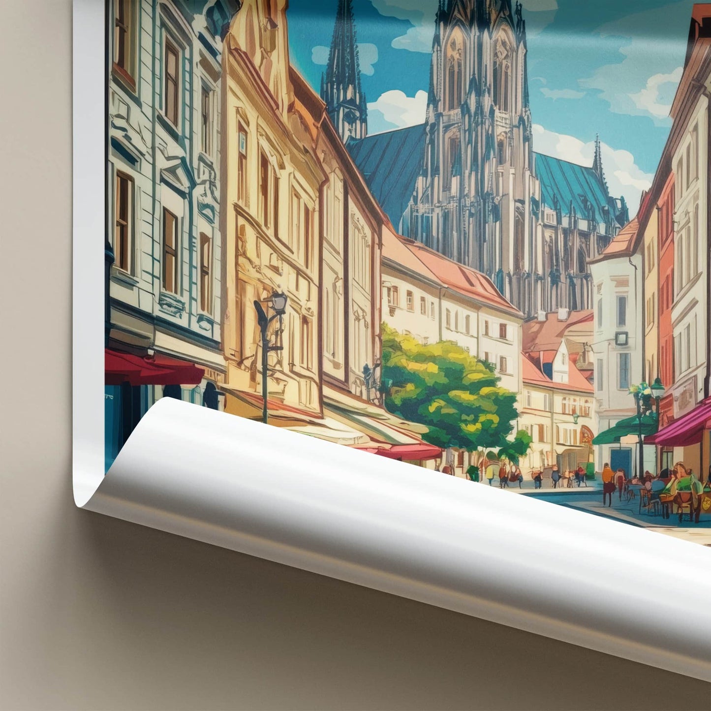 Kosice Poster - Slovakia Travel Art - Historic Street Cathedral Home Decor