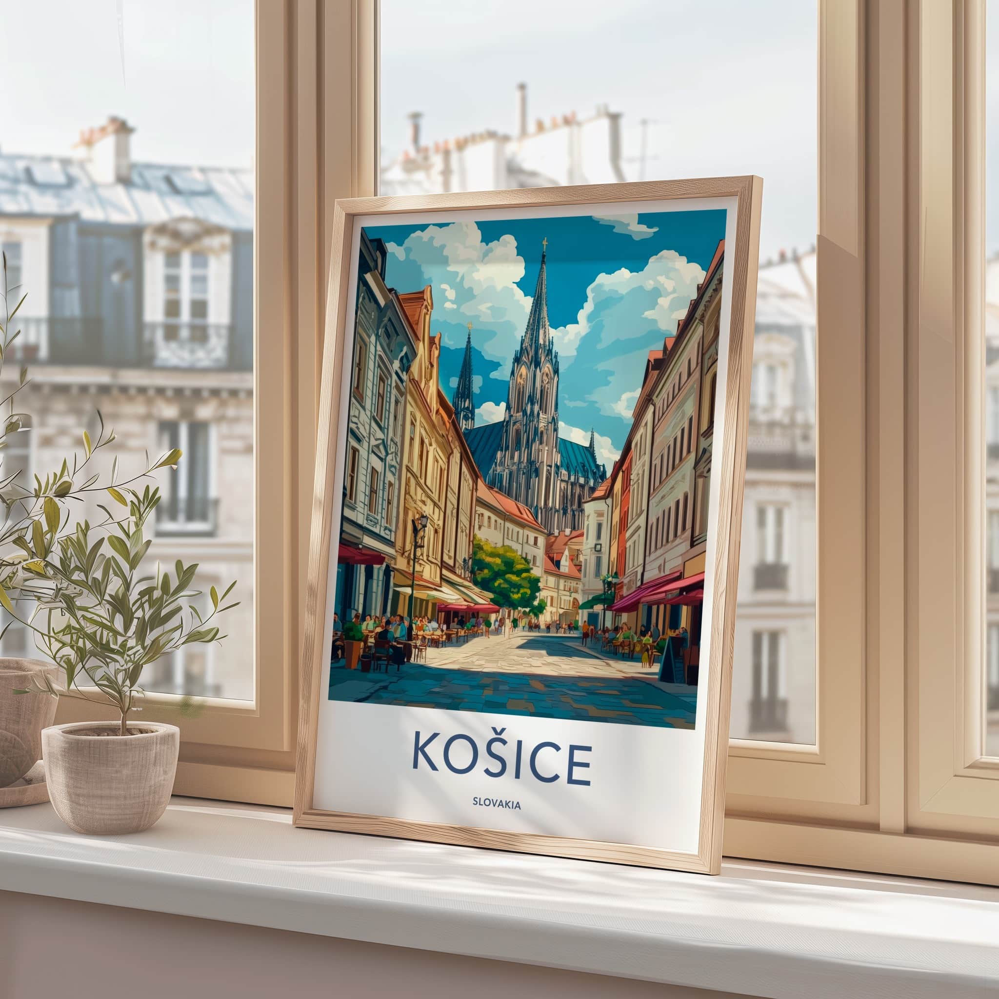 Kosice Poster - Slovakia Travel Art - Historic Street Cathedral Home Decor