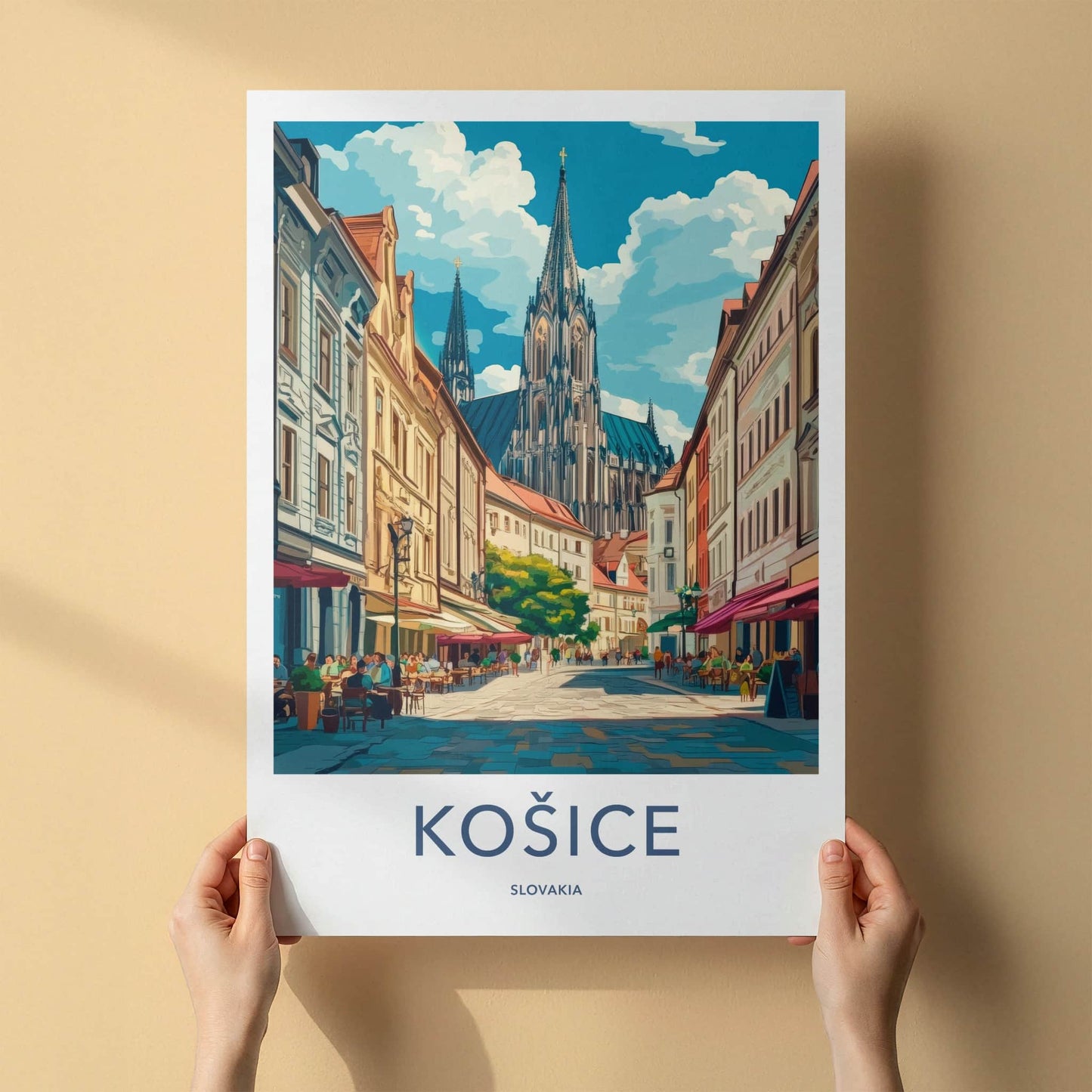 Kosice Poster - Slovakia Travel Art - Historic Street Cathedral Home Decor