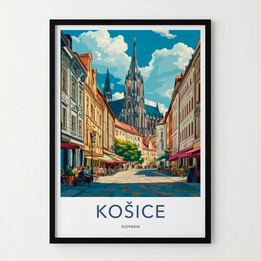 Kosice Poster - Slovakia Travel Art - Historic Street Cathedral Home Decor