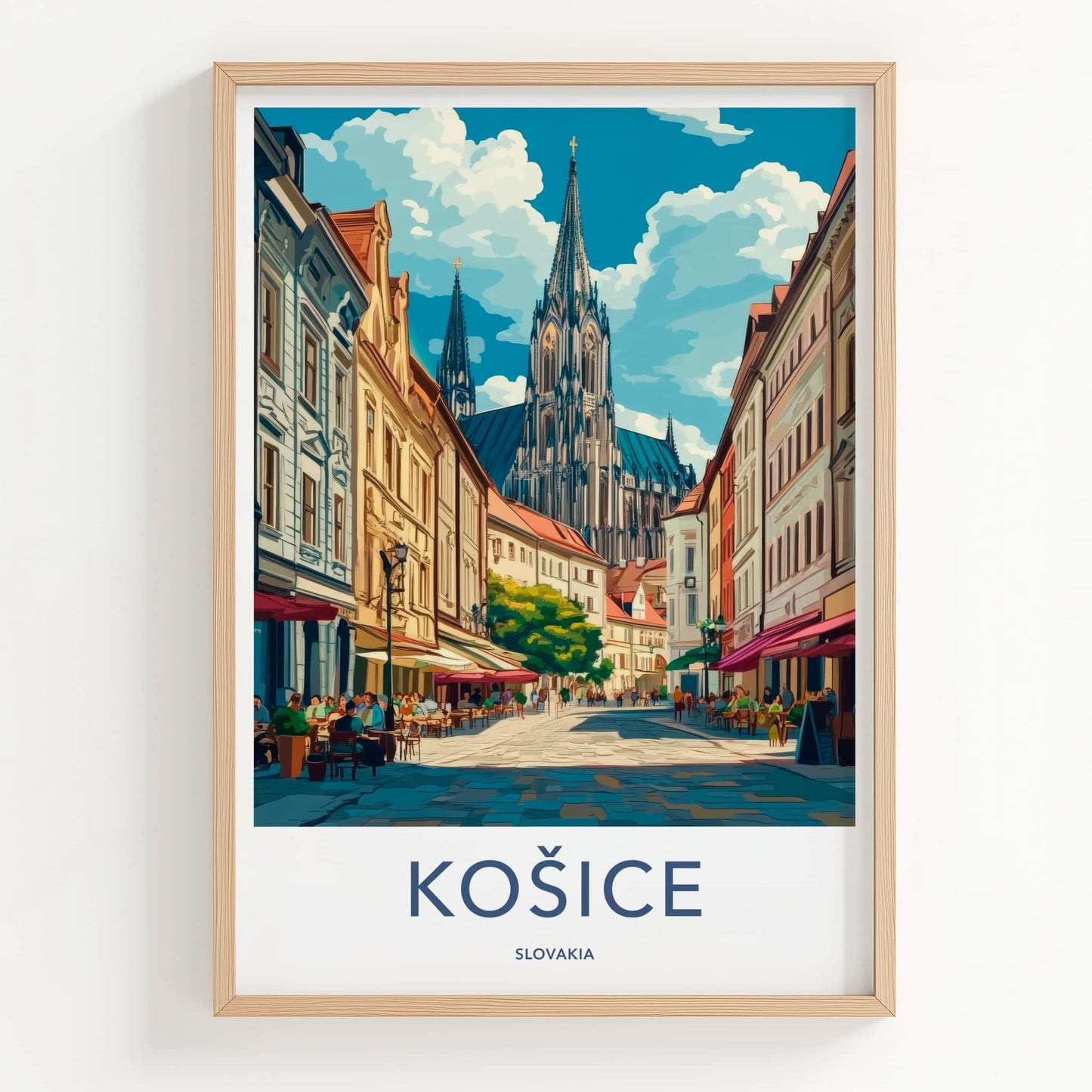 Kosice Poster - Slovakia Travel Art - Historic Street Cathedral Home Decor