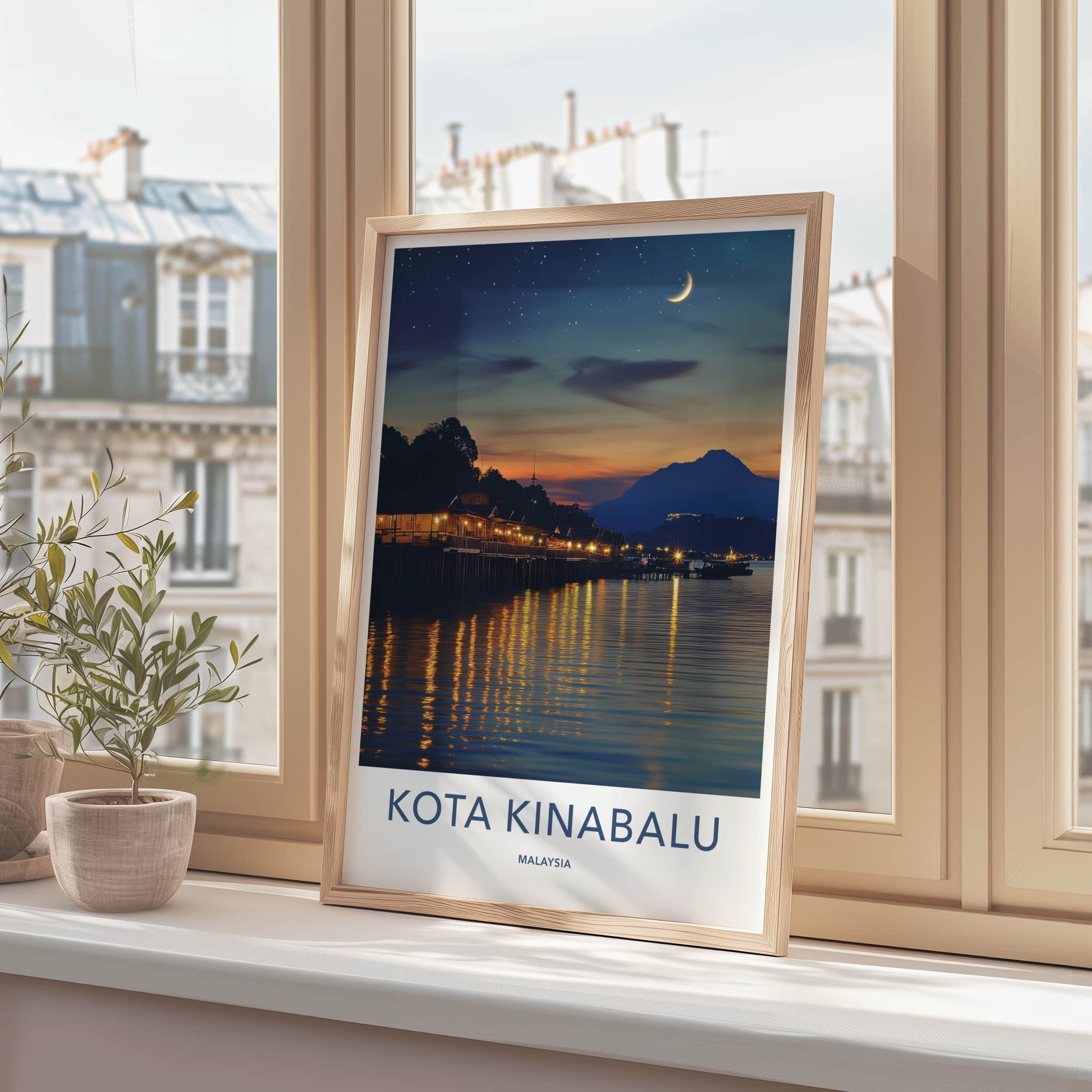 Kota Kinabalu Poster - Malaysia Travel Art - Shimmering Jetty Night Wall Decor
