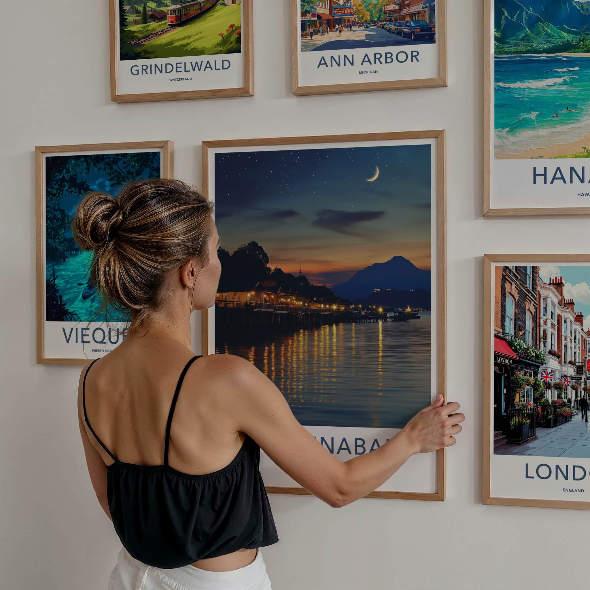 Kota Kinabalu Poster - Malaysia Travel Art - Shimmering Jetty Night Wall Decor